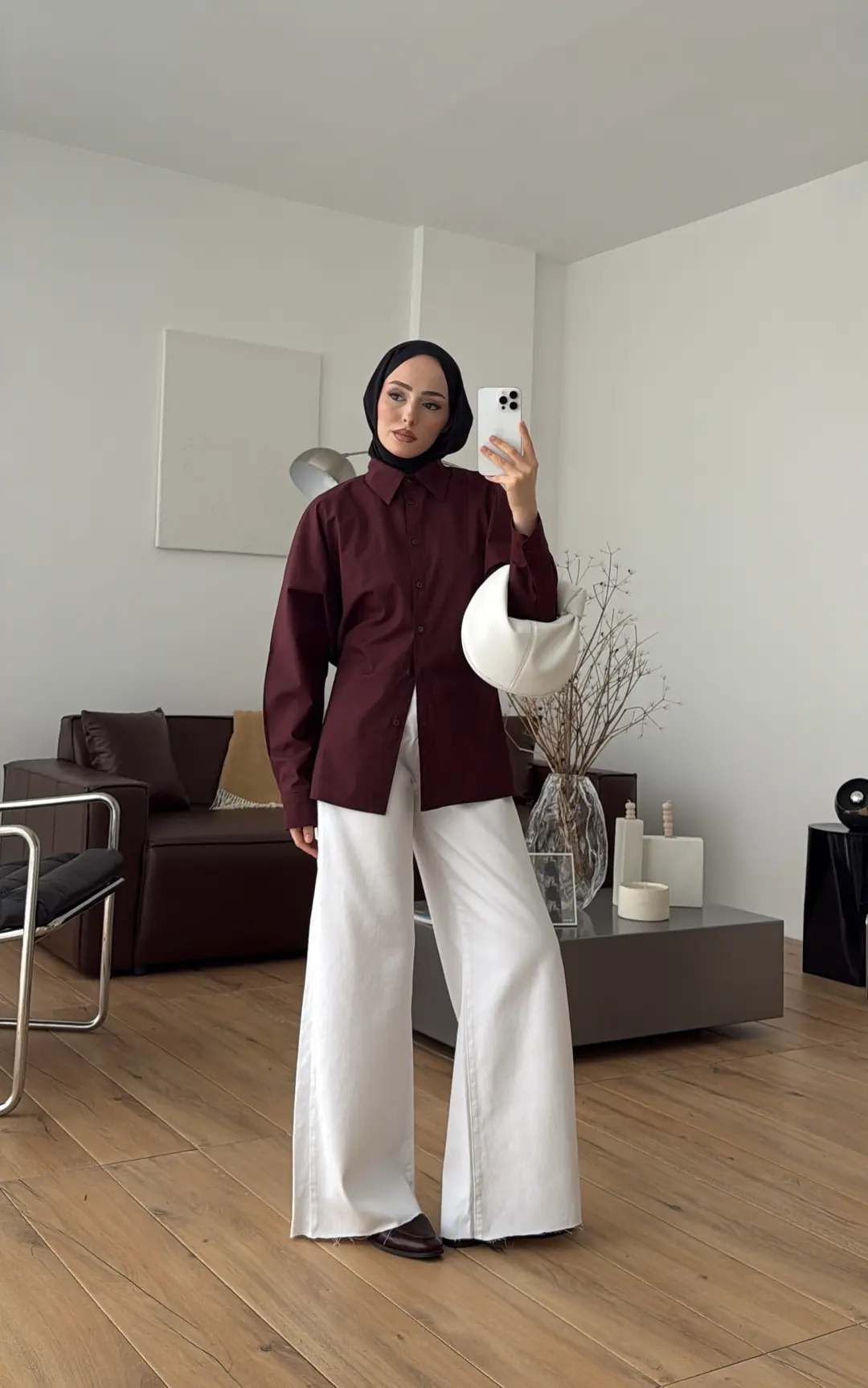 Likralı Reglan Kol Gömlek Bordo