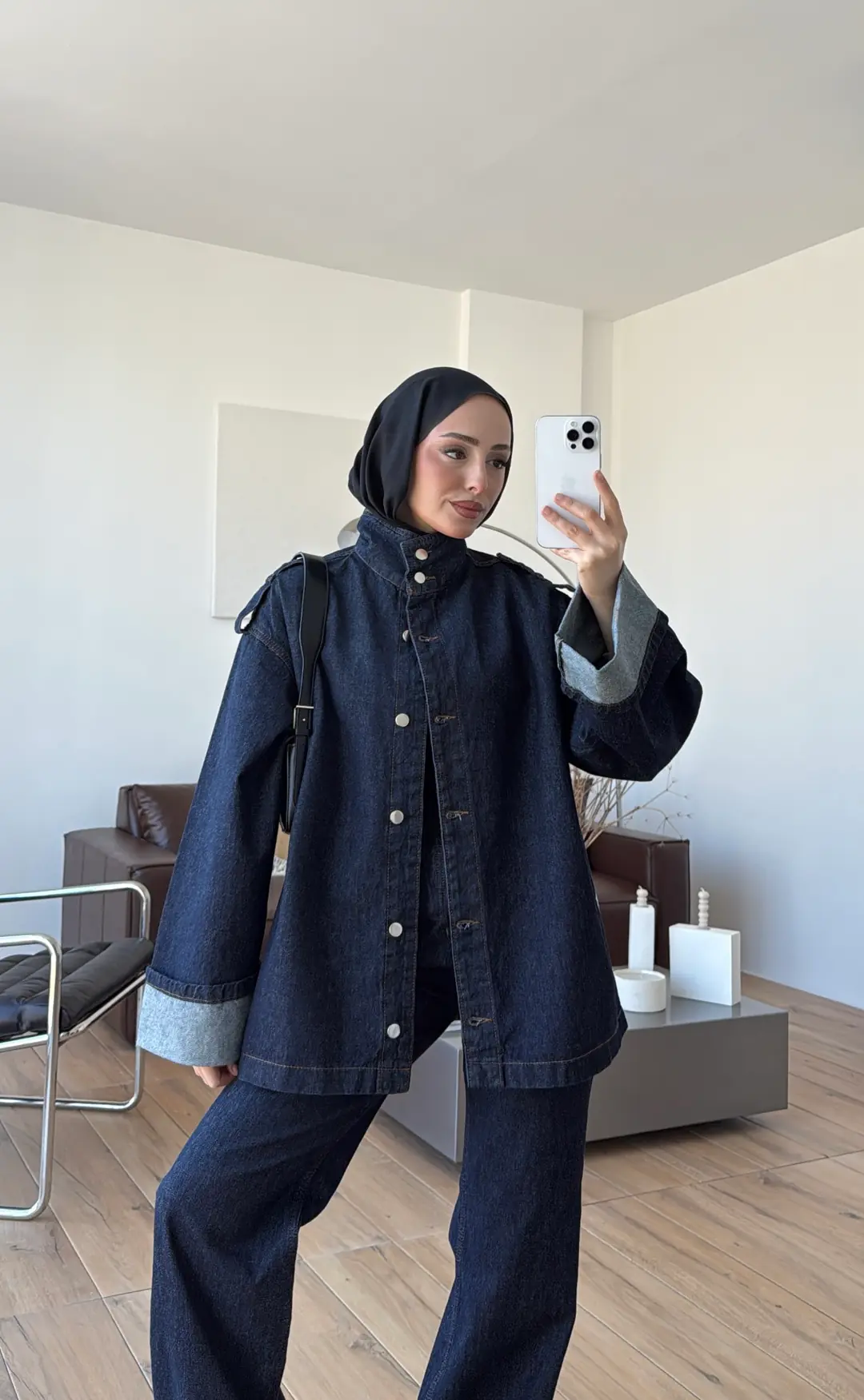 Kemerli Lacivert Denim Takım