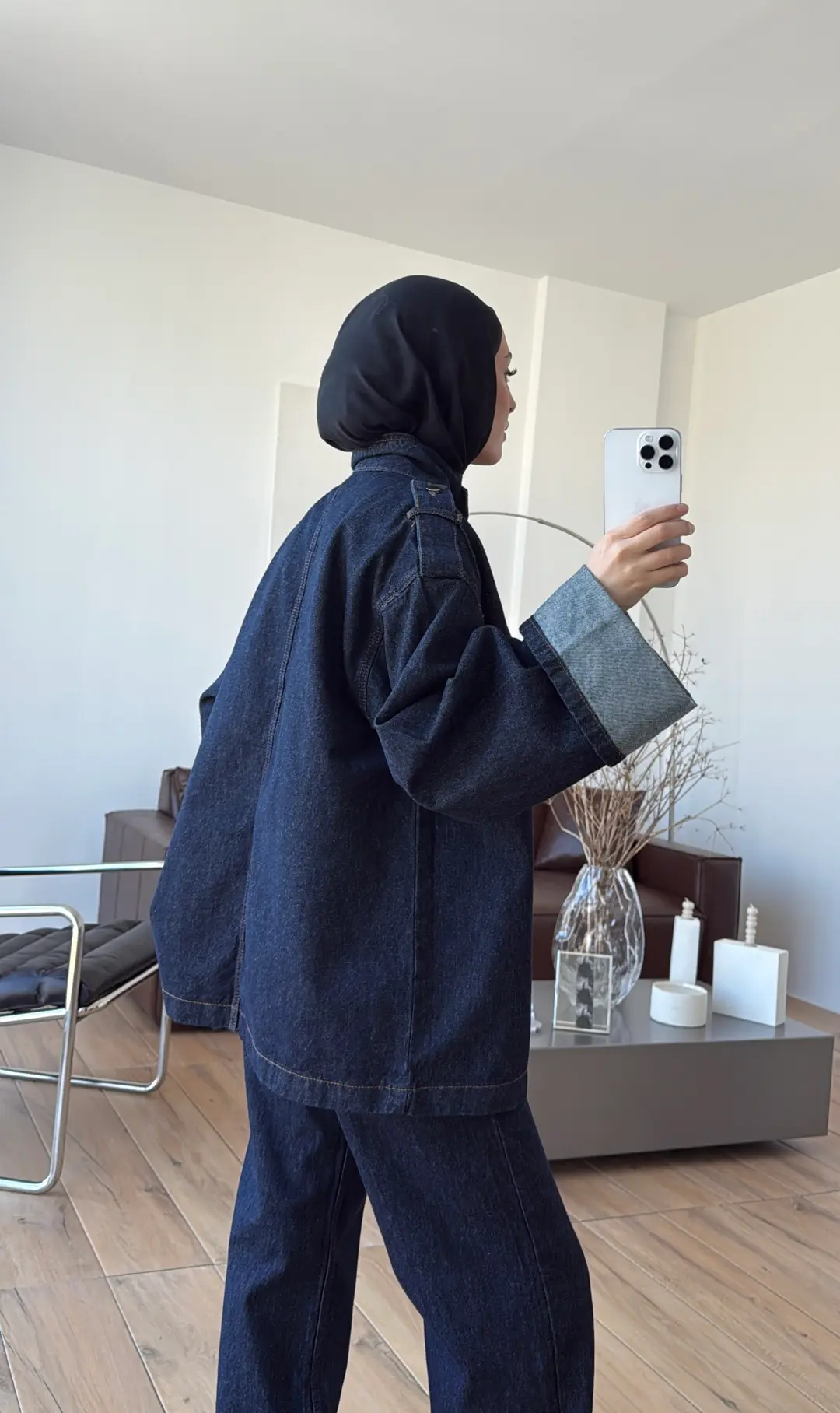 Kemerli Lacivert Denim Takım
