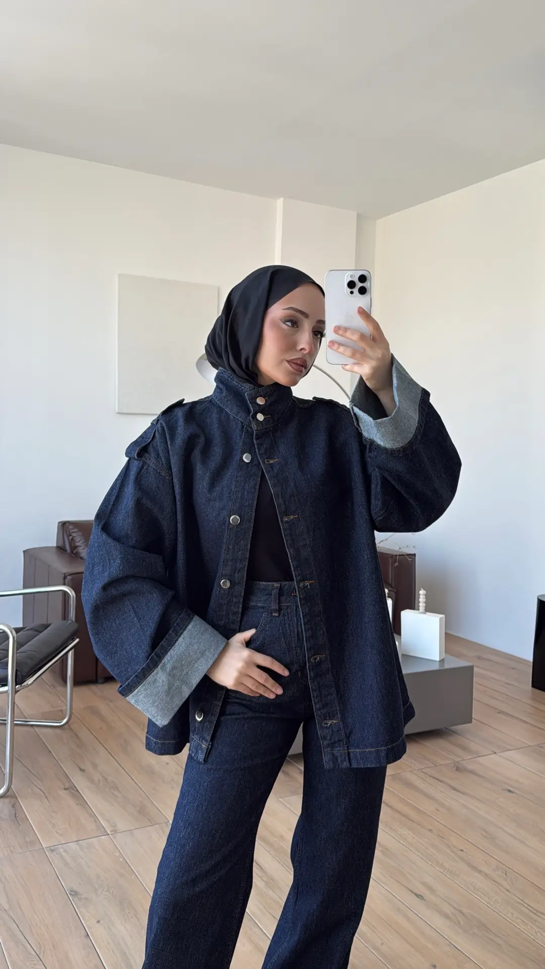 Kemerli Lacivert Denim Takım
