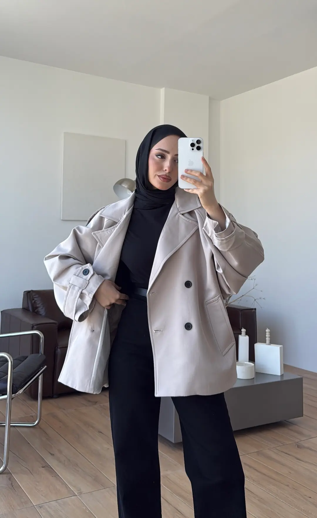Geniş Kol Oversize Trençkot Taş