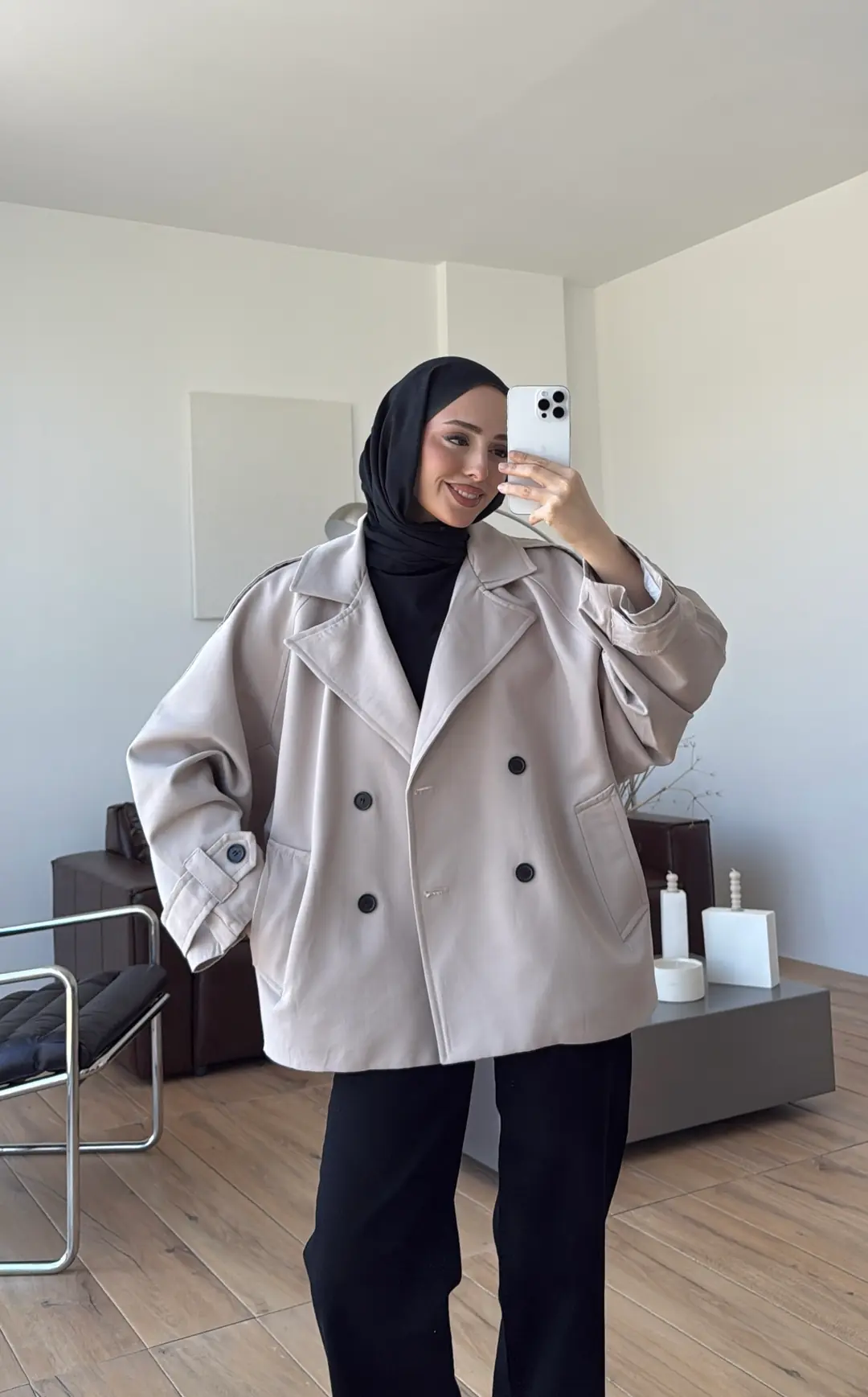 Geniş Kol Oversize Trençkot Taş