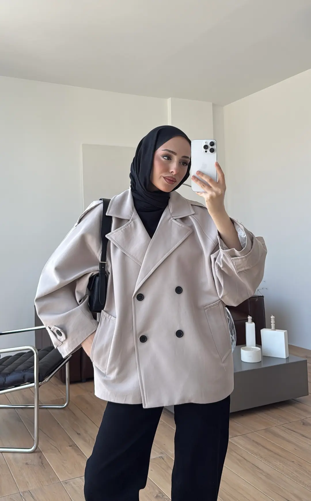 Geniş Kol Oversize Trençkot Taş