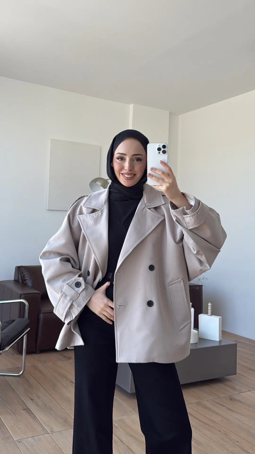 Geniş Kol Oversize Trençkot Taş