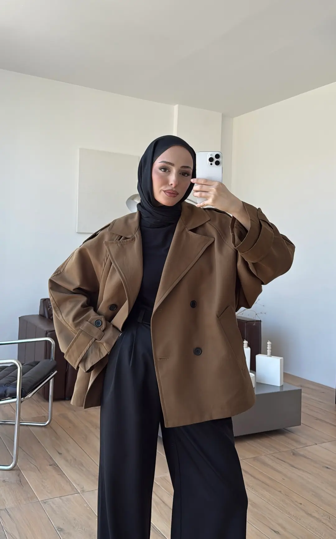 Geniş Kol Oversize Trençkot Yağ Yeşili