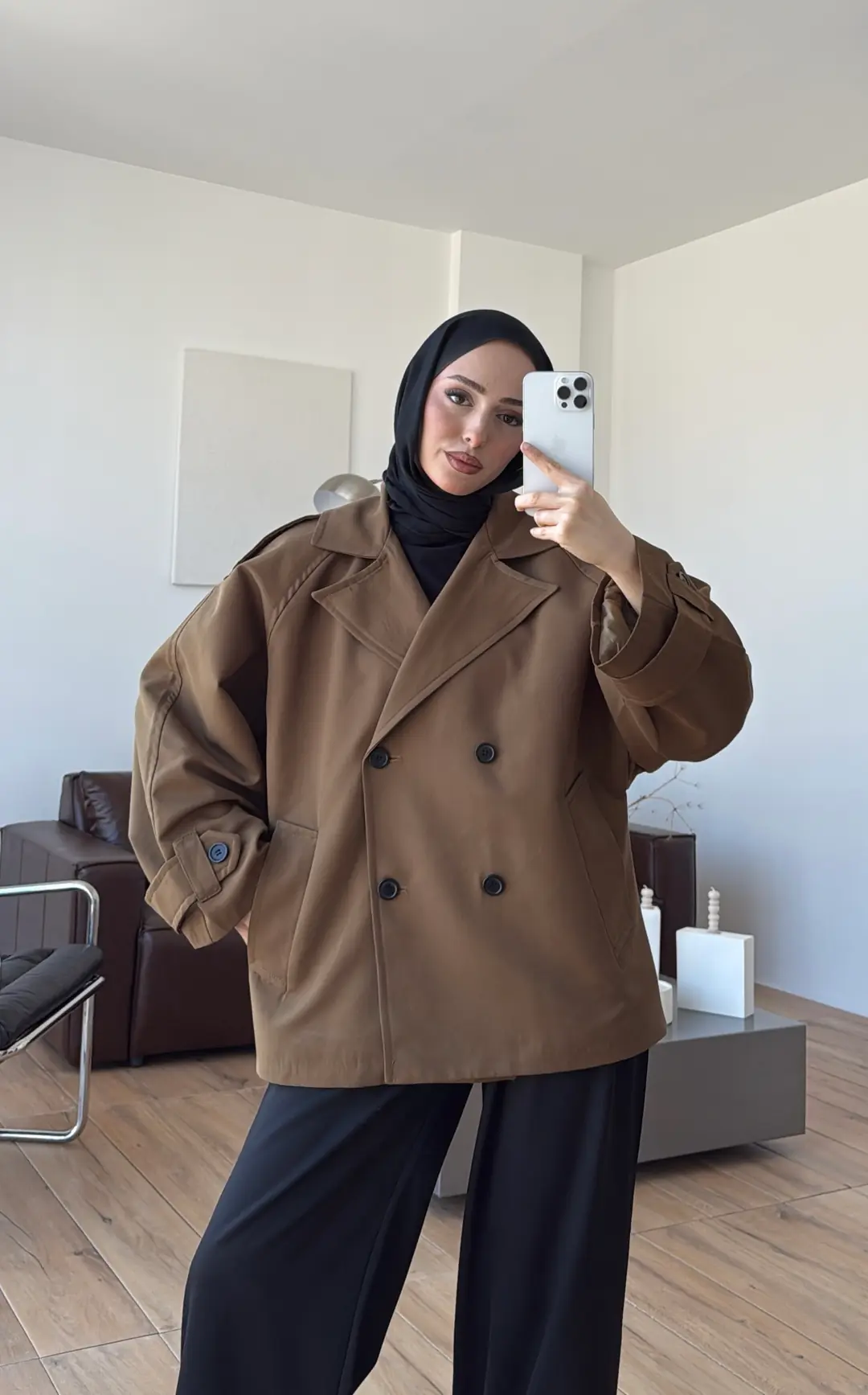 Geniş Kol Oversize Trençkot Yağ Yeşili