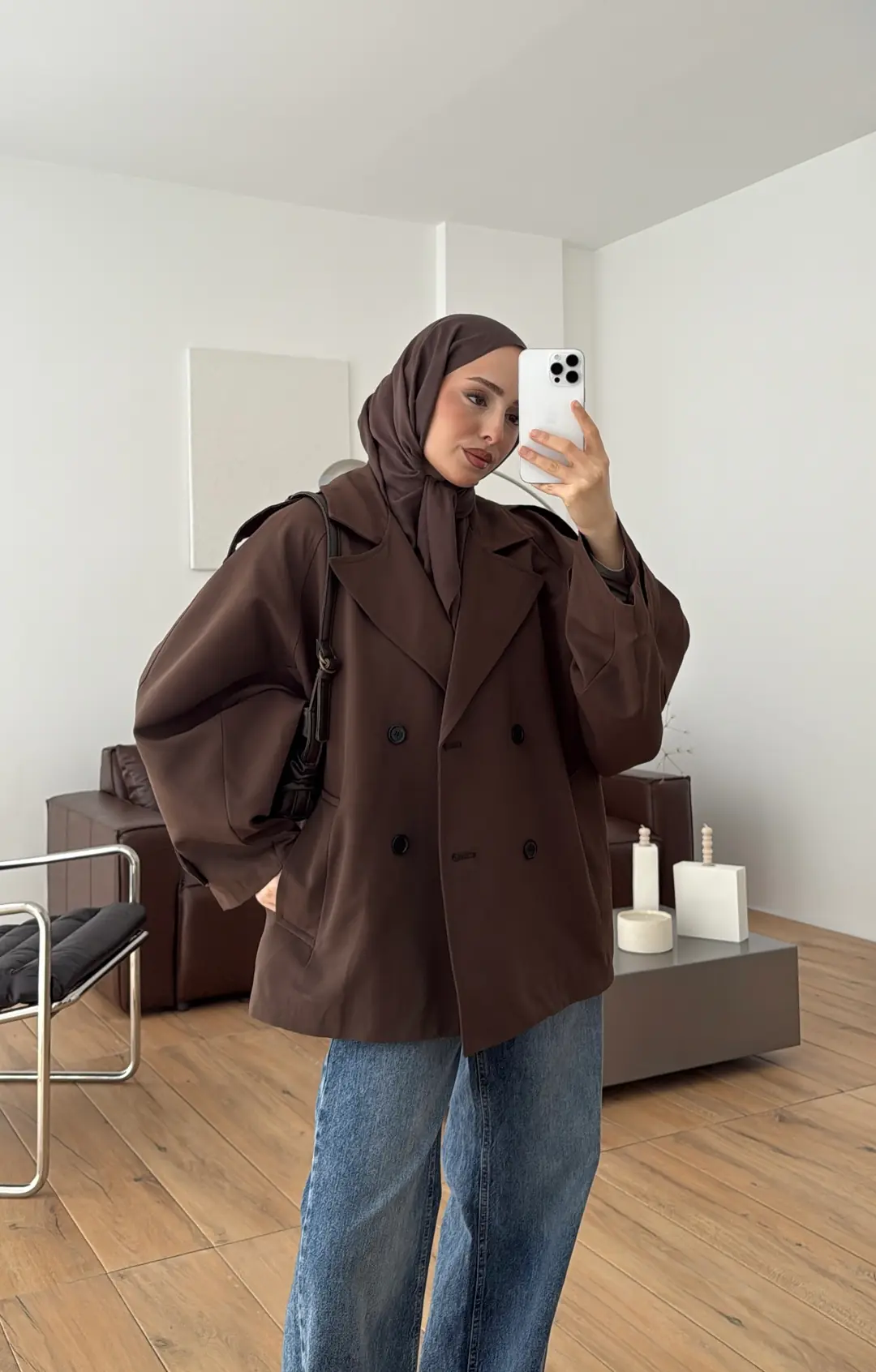 Geniş Kol Oversize Trençkot Kahve