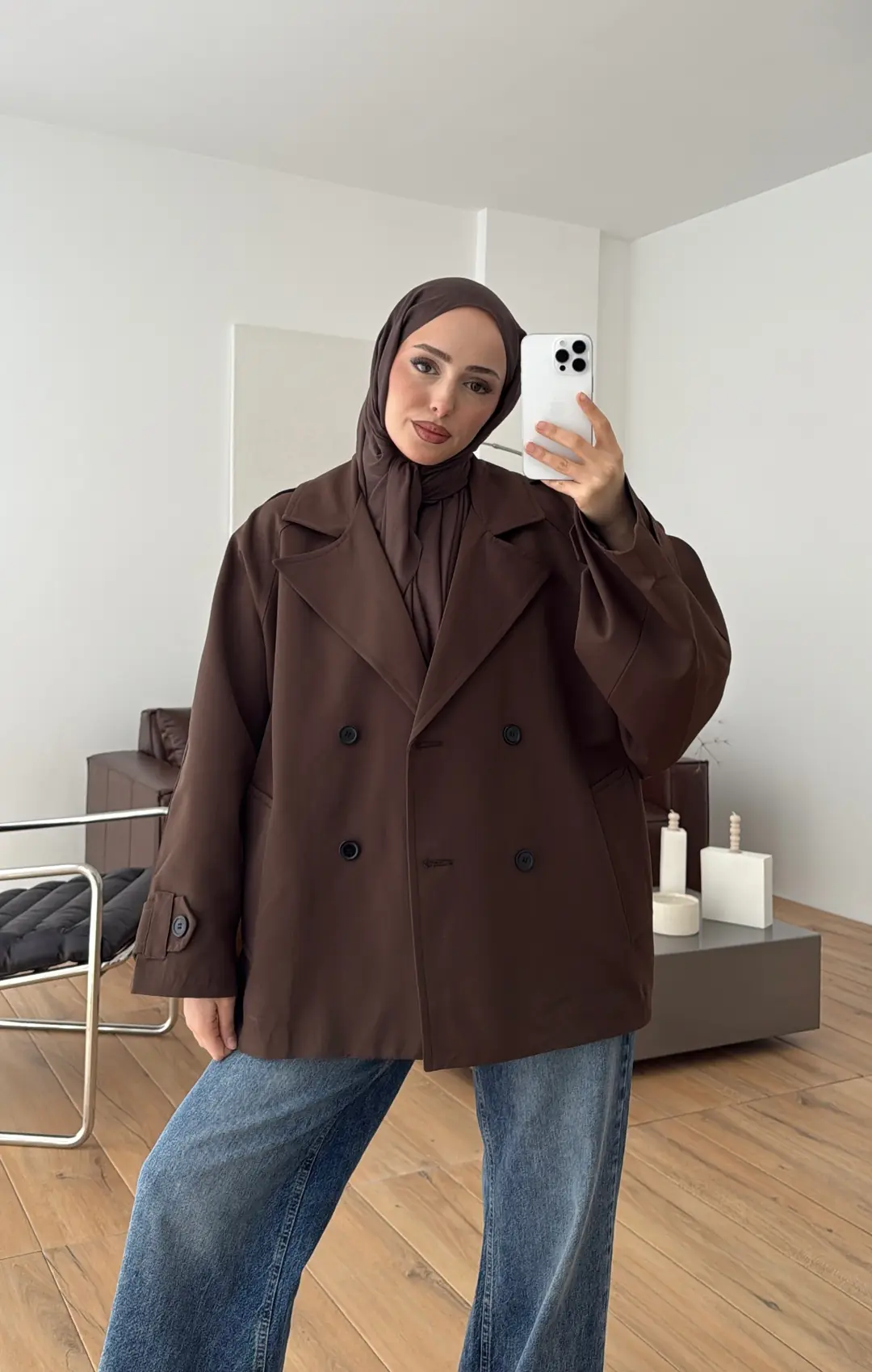 Geniş Kol Oversize Trençkot Kahve