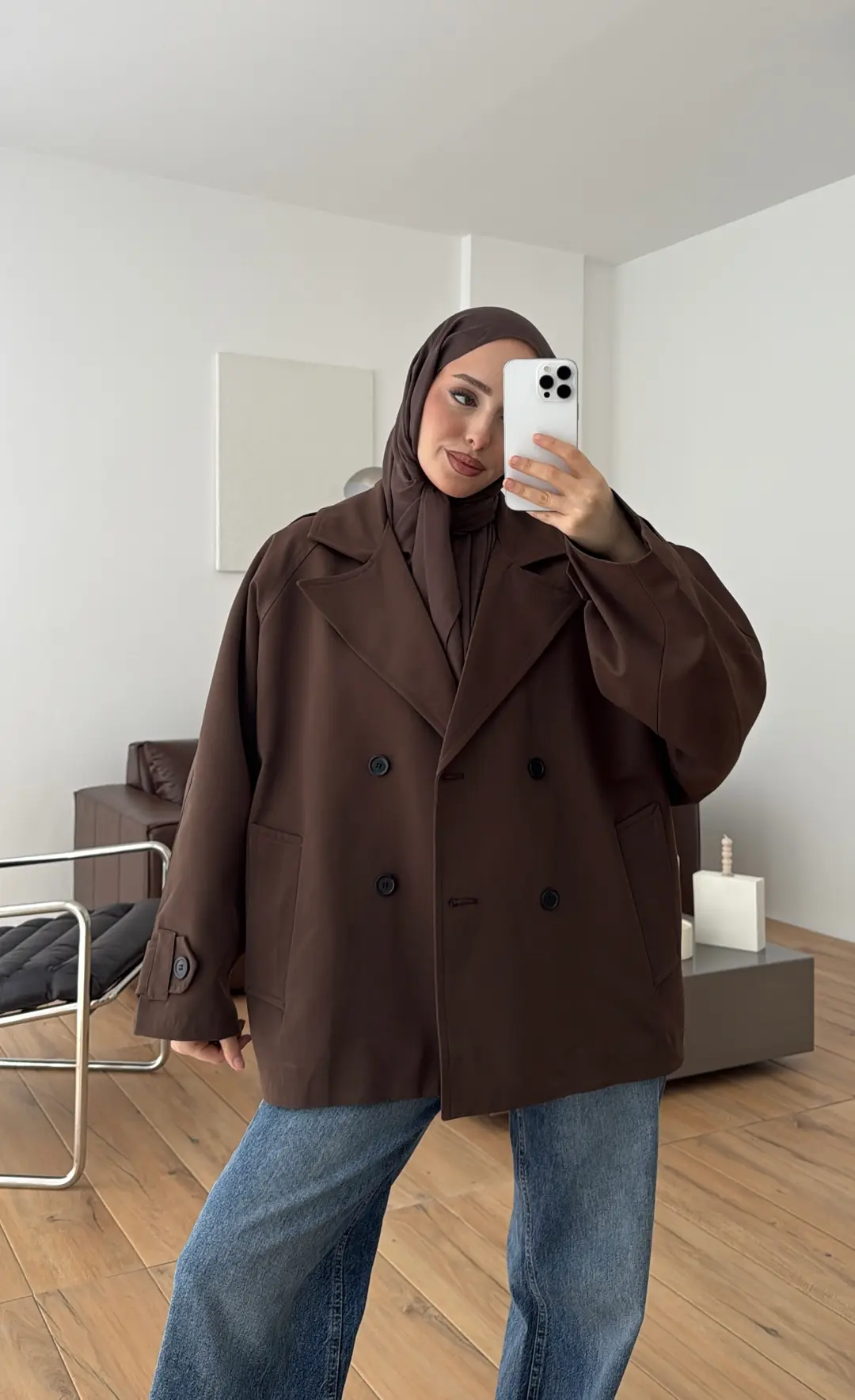 Geniş Kol Oversize Trençkot Kahve