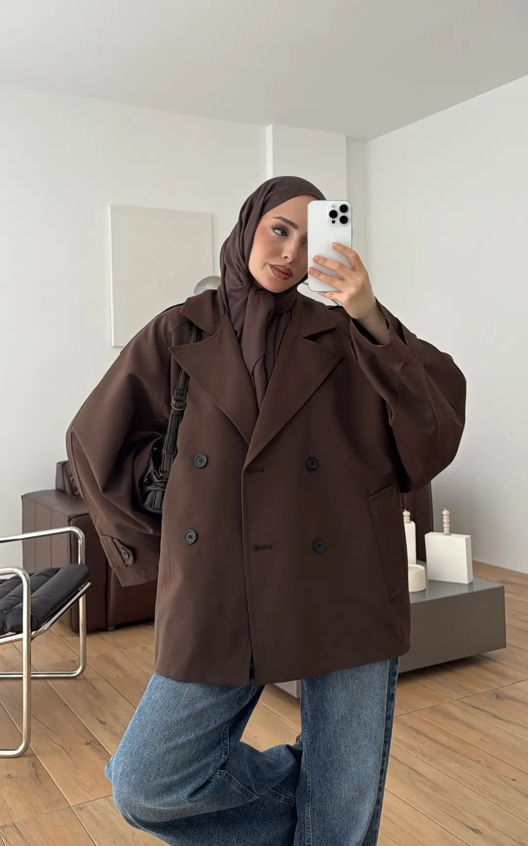 Geniş Kol Oversize Trençkot Kahve
