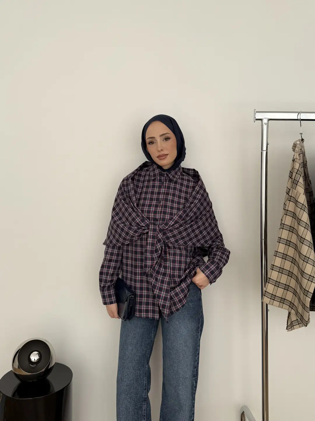 Şal Detaylı Gömlek Bordo/Lacivert