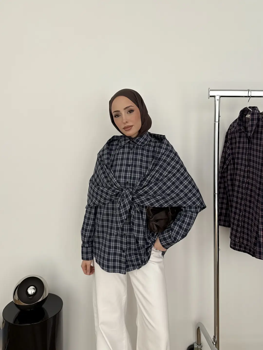 Şal Detaylı Gömlek Lacivert/Beyaz
