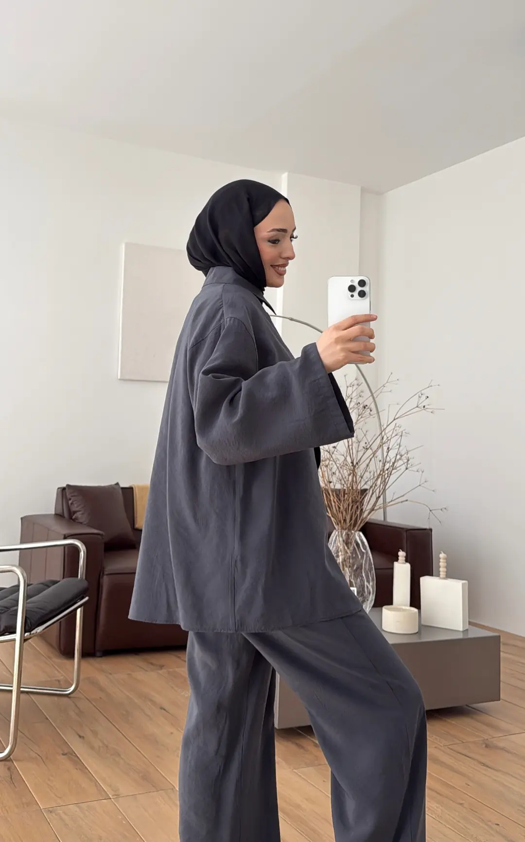 Tencel Bağlamalı Takım Gri