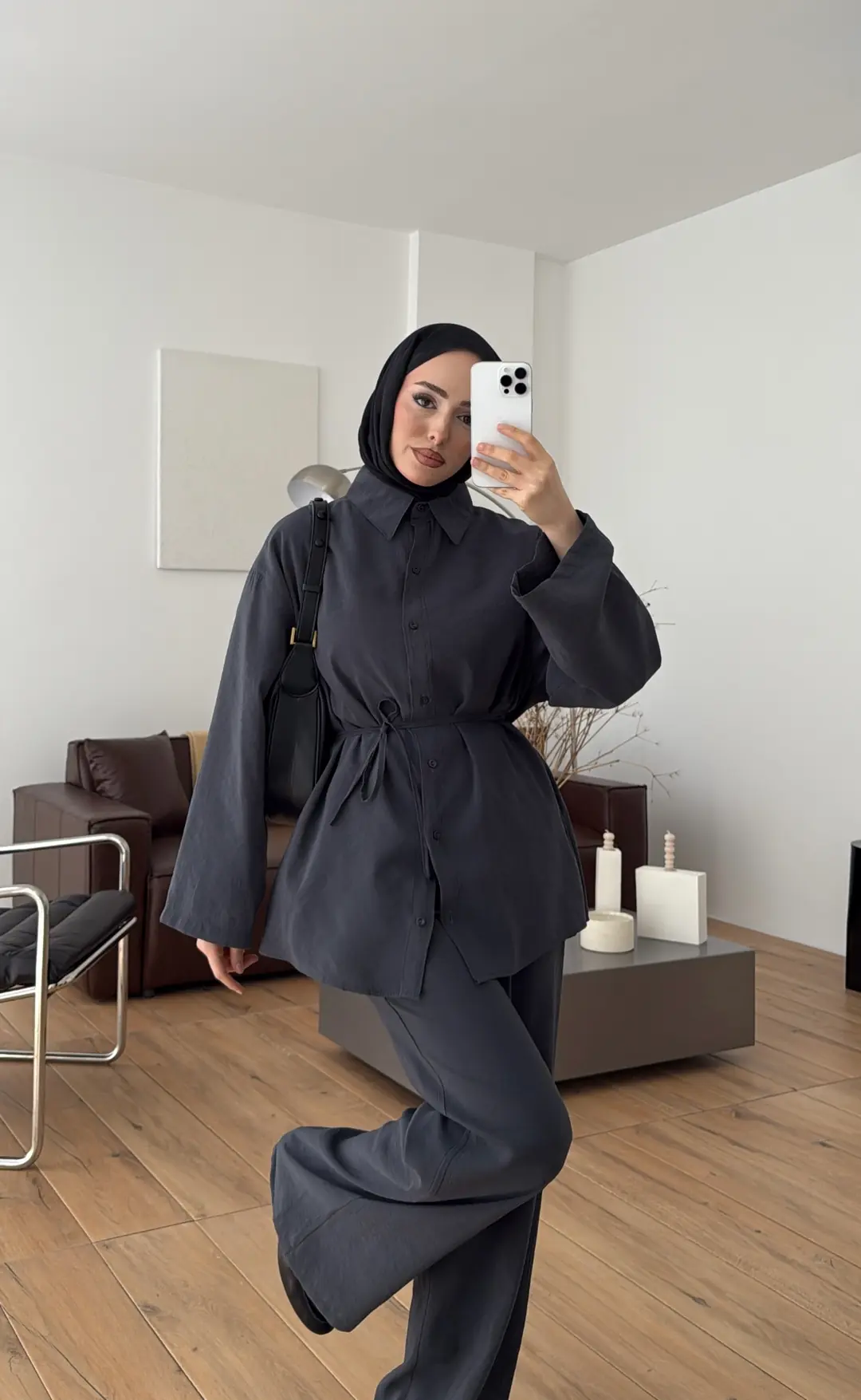 Tencel Bağlamalı Takım Gri