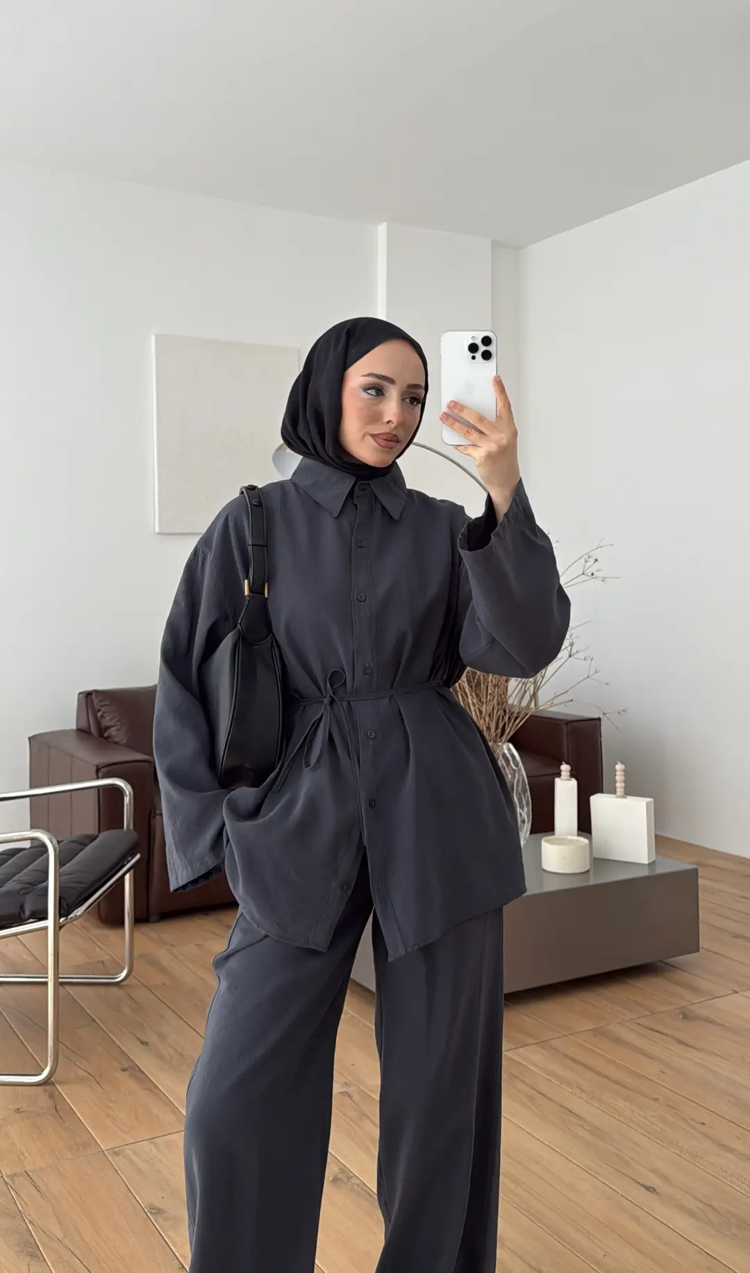Tencel Bağlamalı Takım Gri