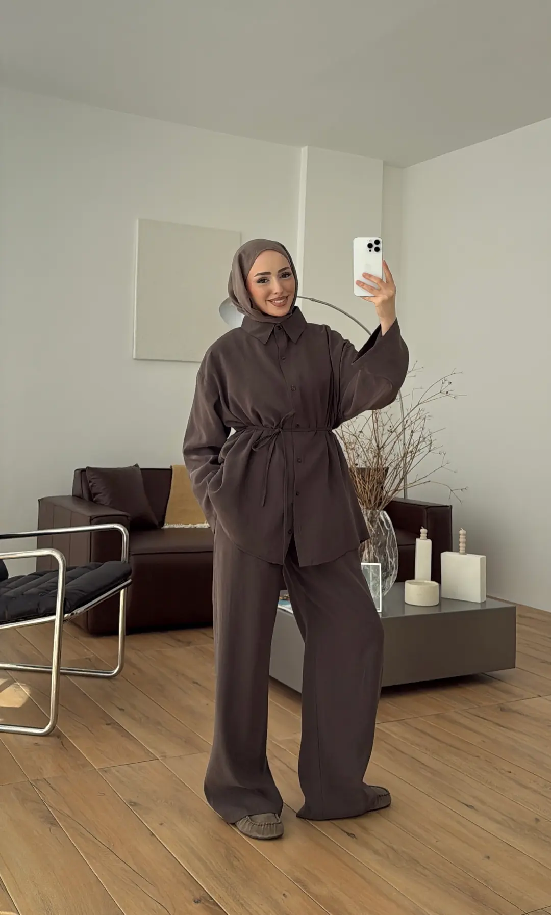 Tencel Bağlamalı Takım Kahve
