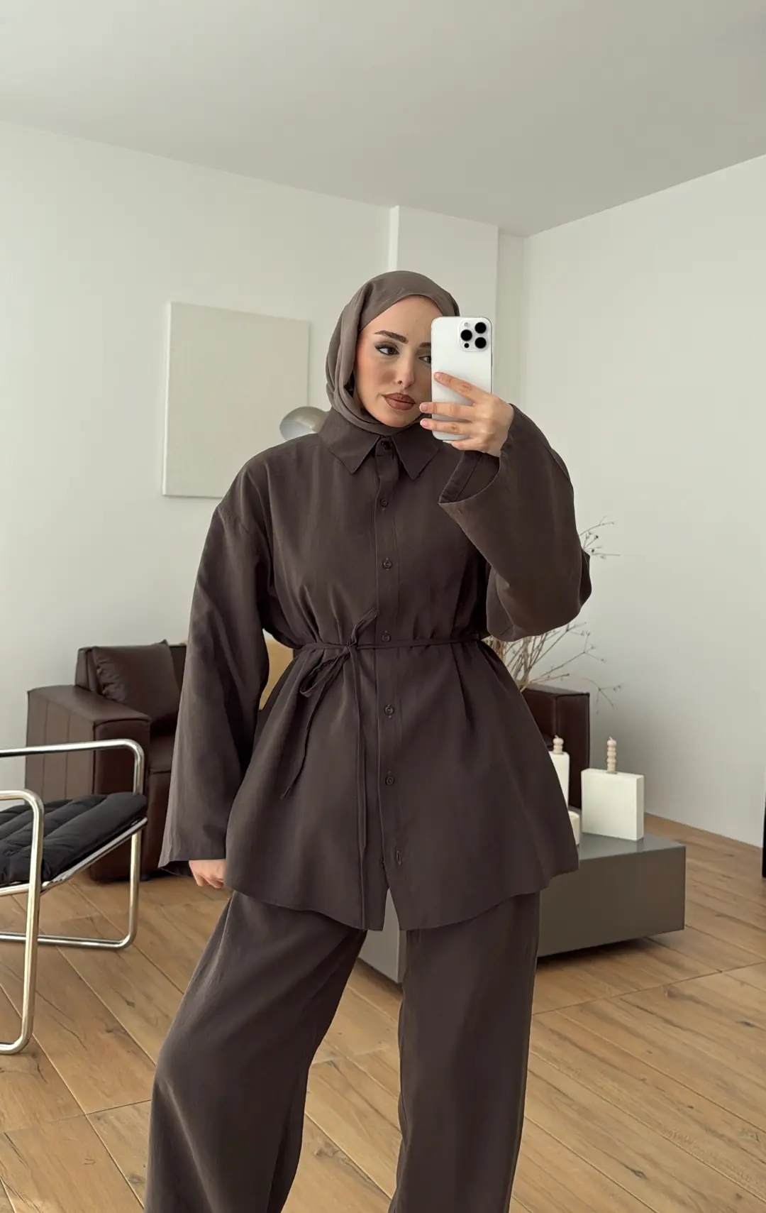 Tencel Bağlamalı Takım Kahve