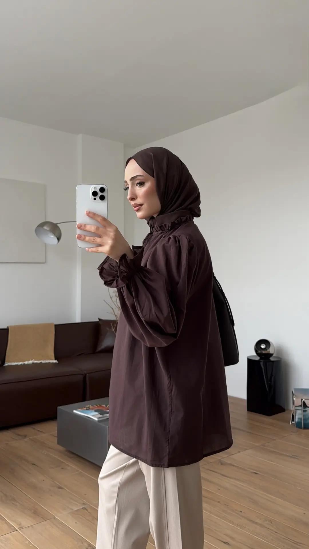 Fırfır Detaylı Vual Gömlek Kahve