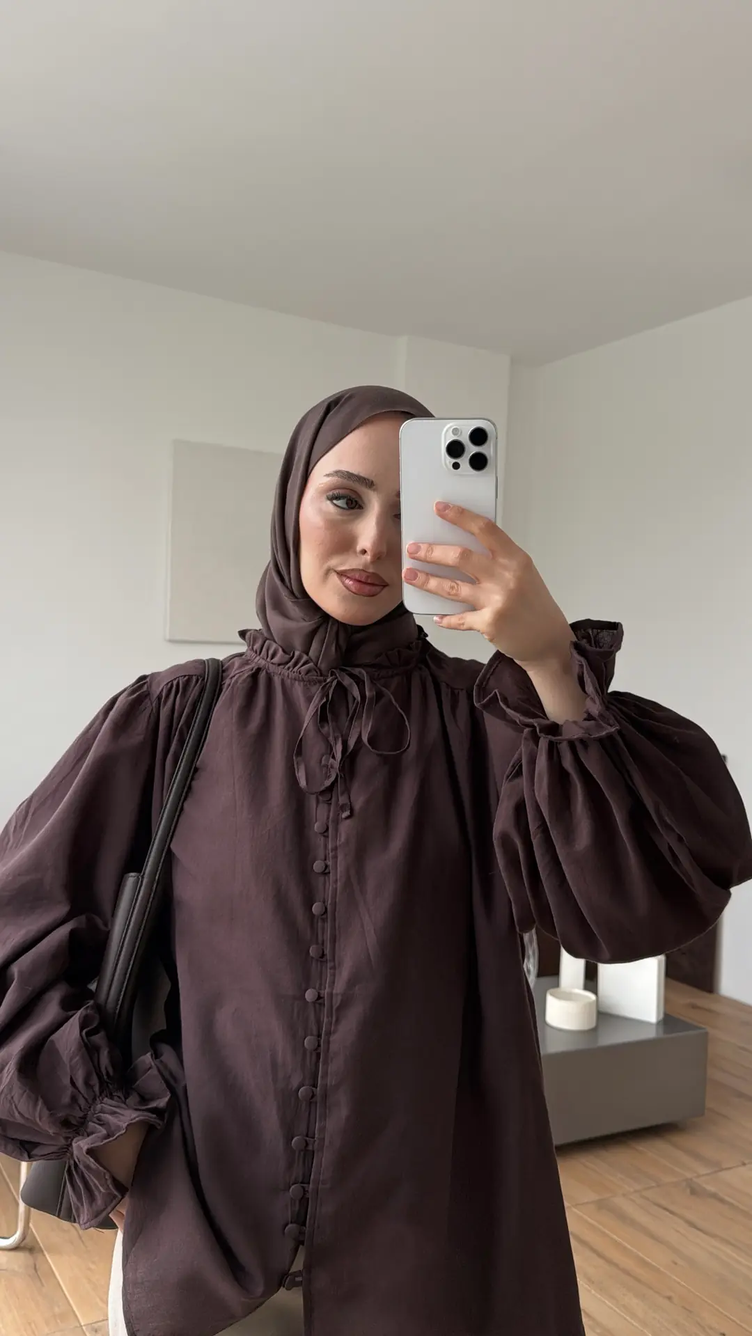 Fırfır Detaylı Vual Gömlek Kahve