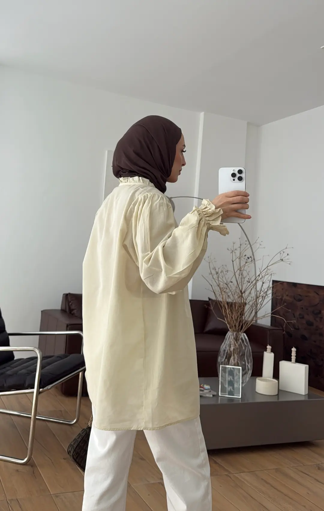 Fırfır Detaylı Vual Gömlek Sarı
