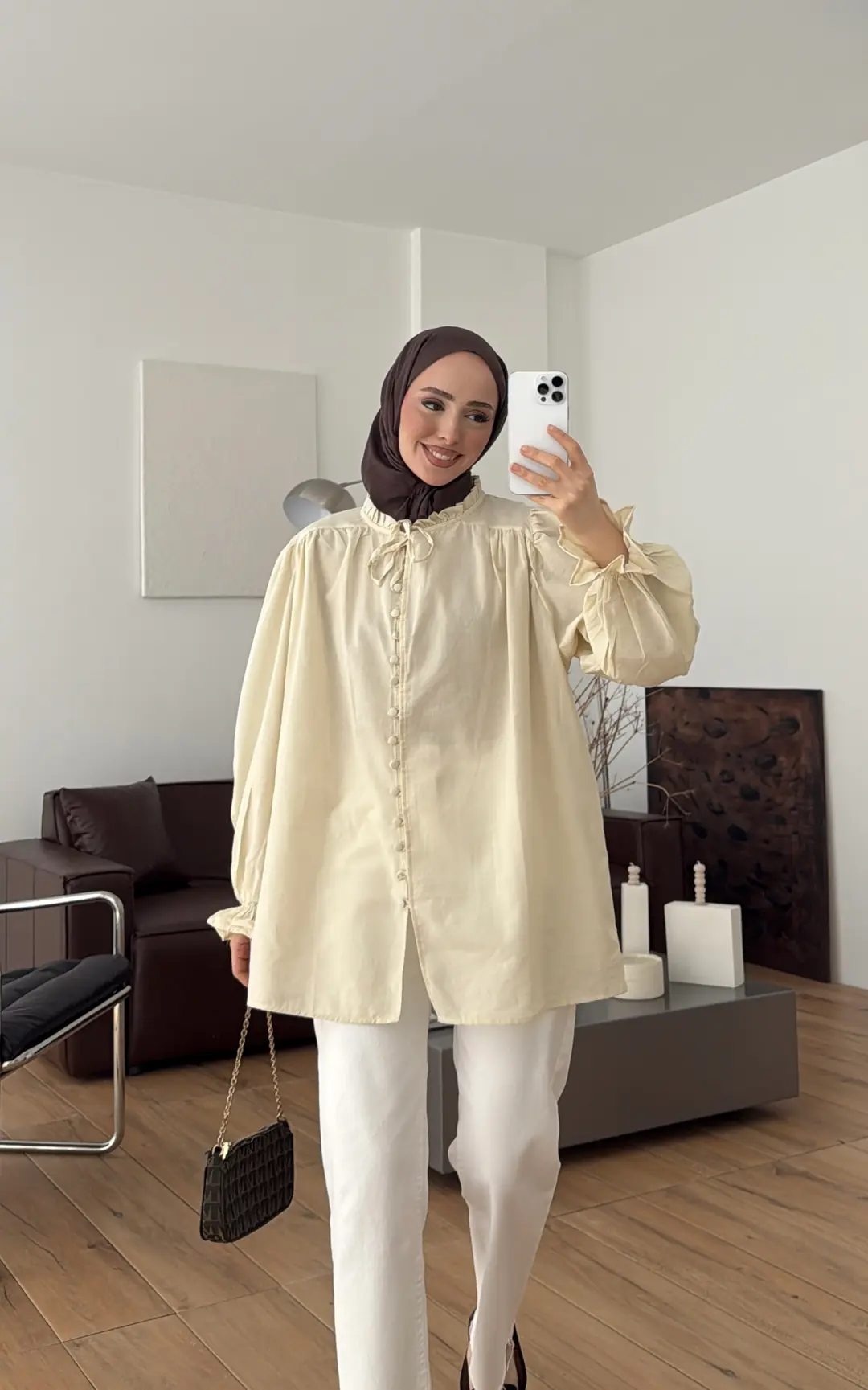 Fırfır Detaylı Vual Gömlek Sarı