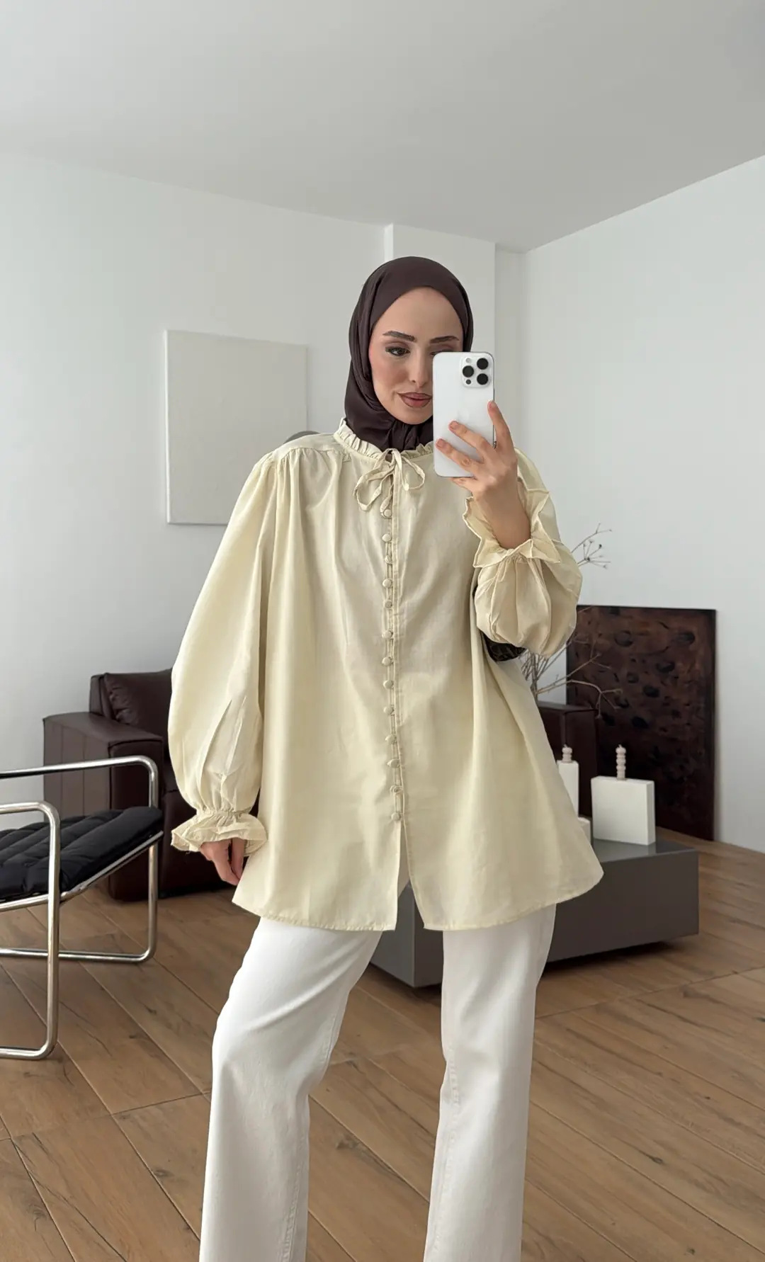 Fırfır Detaylı Vual Gömlek Sarı