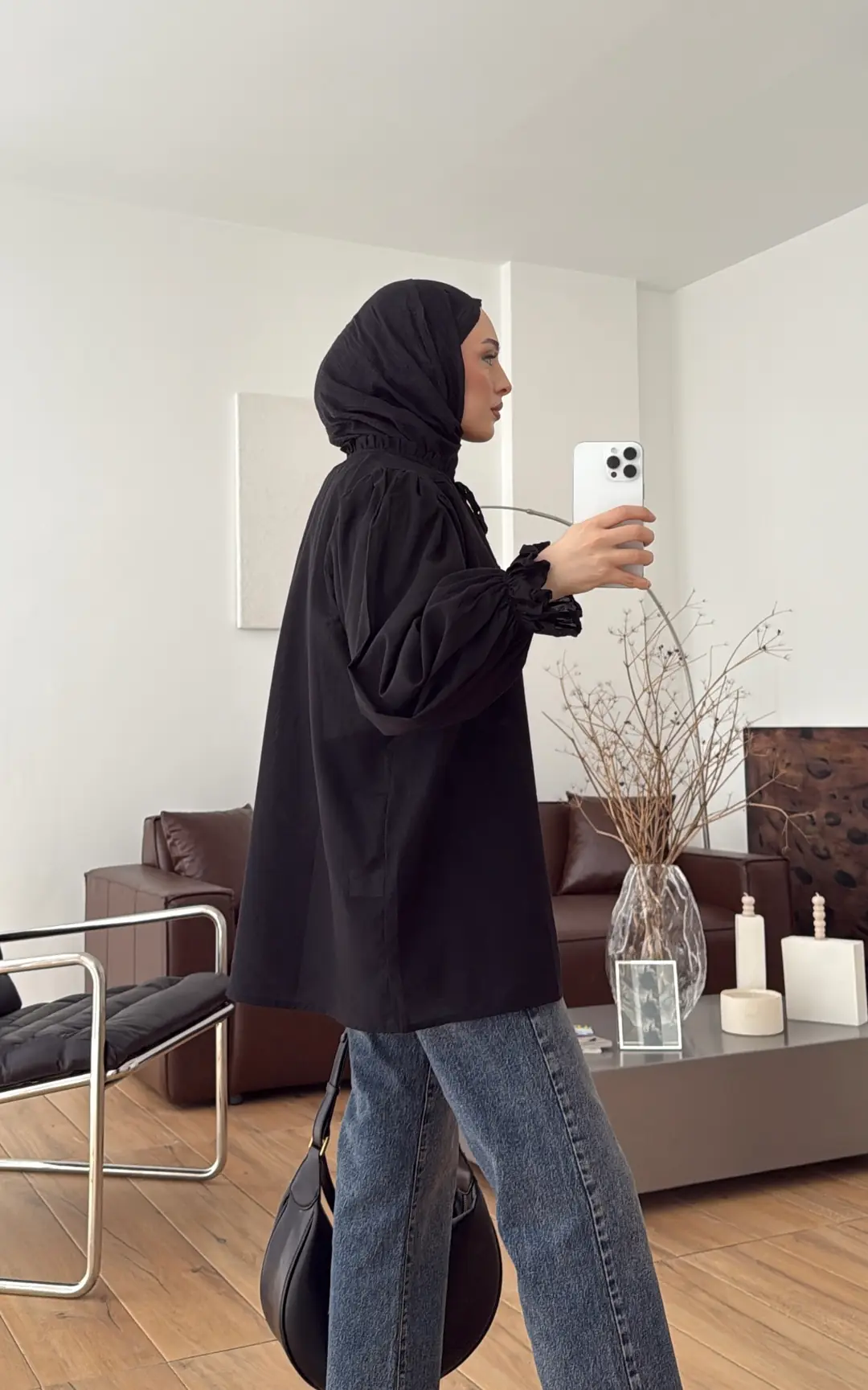 Fırfır Detaylı Vual Gömlek Siyah