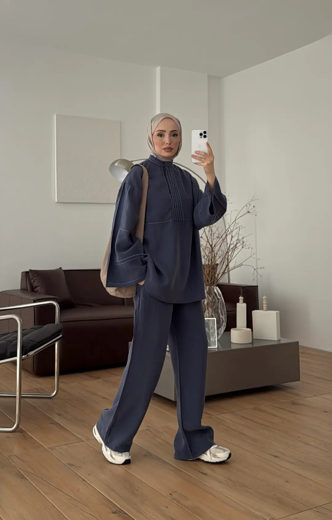 Nakışlı Tencel Takım Lacivert