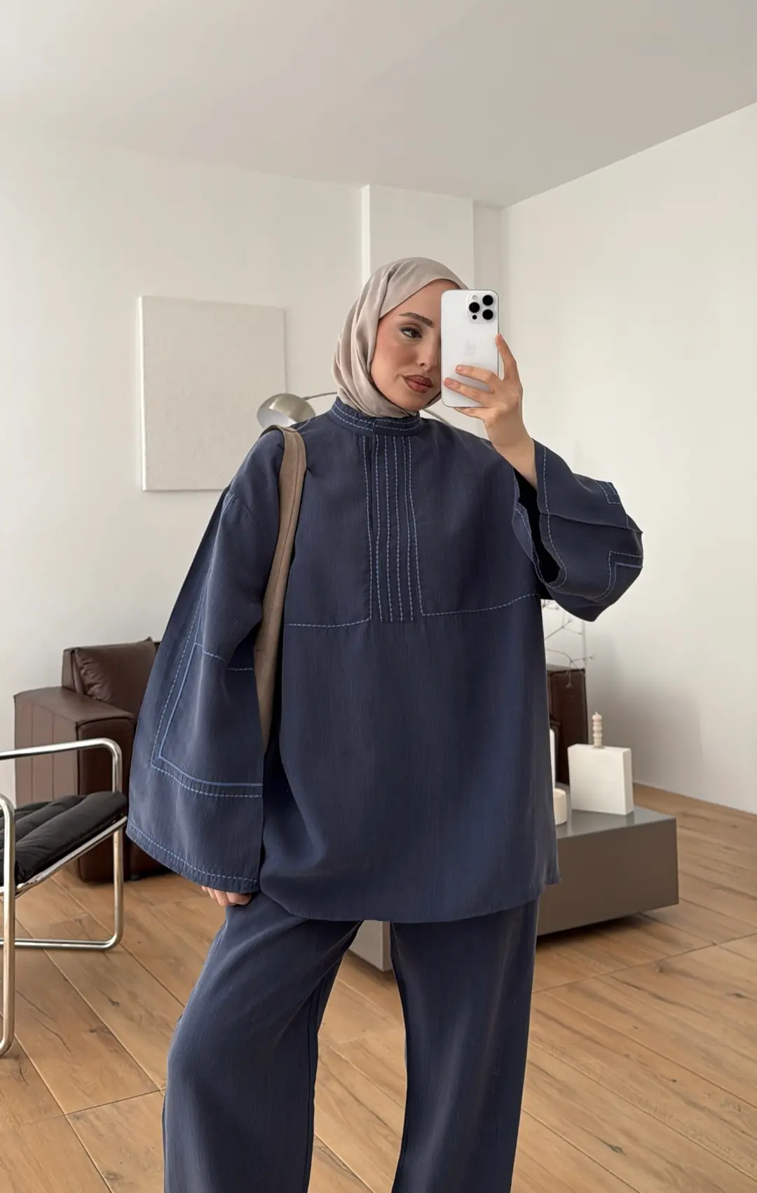 Nakışlı Tencel Takım Lacivert