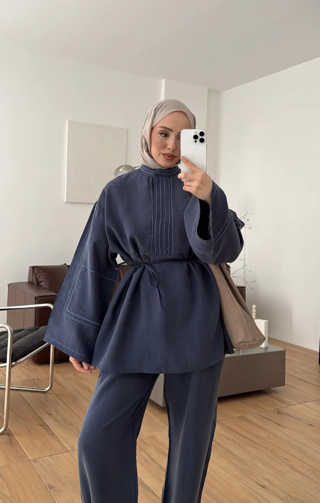 Nakışlı Tencel Takım Lacivert