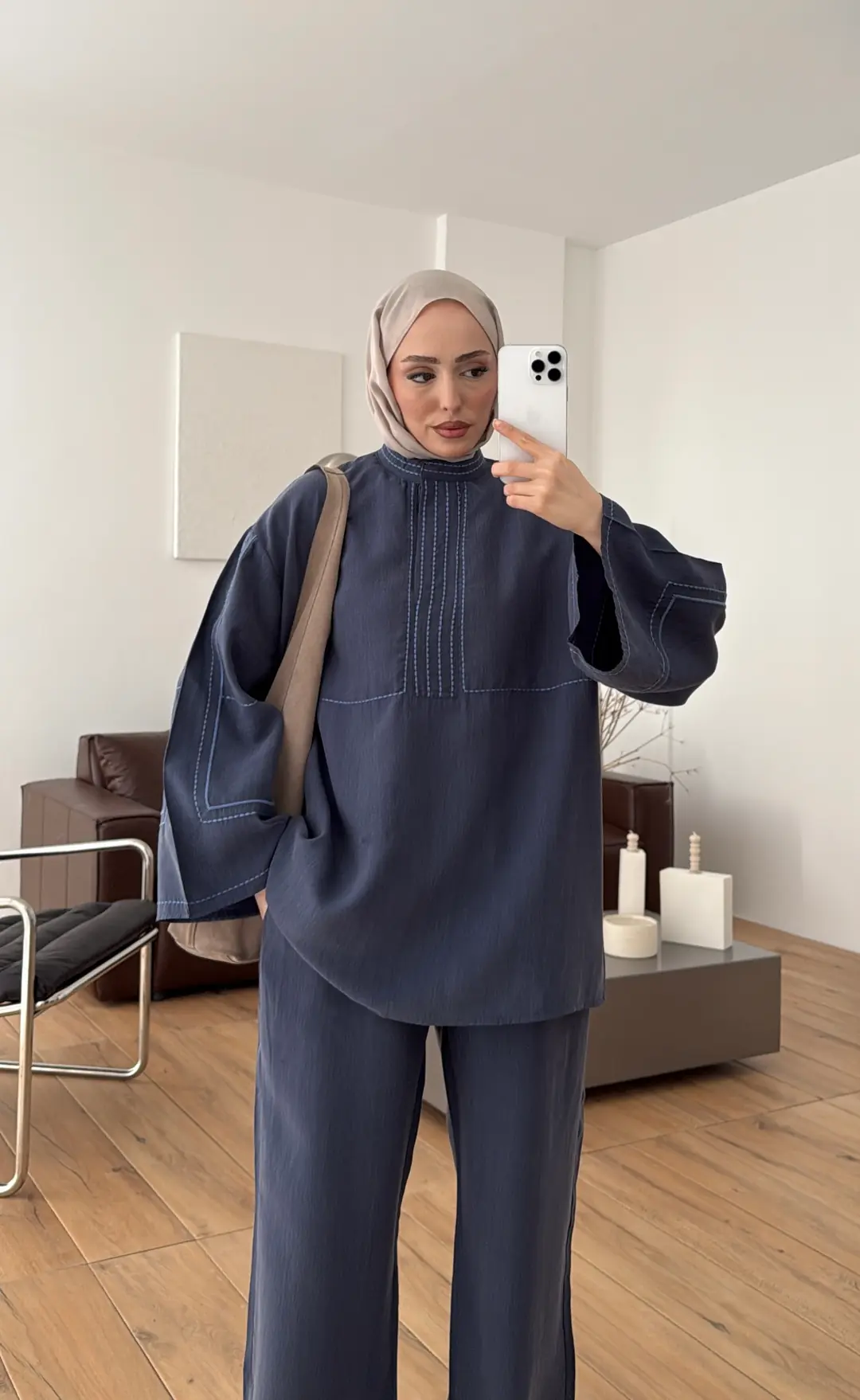 Nakışlı Tencel Takım Lacivert