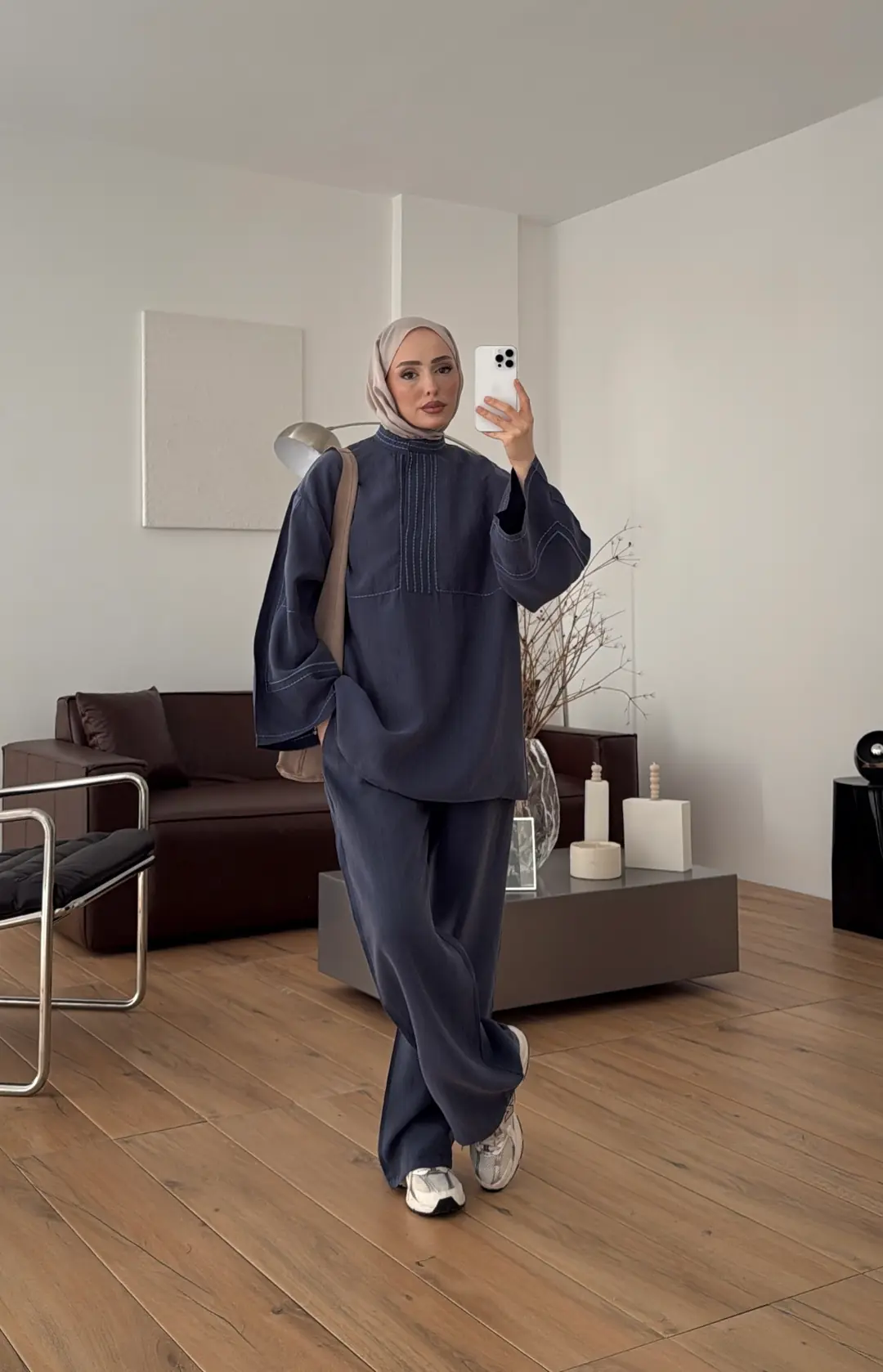 Nakışlı Tencel Takım Lacivert