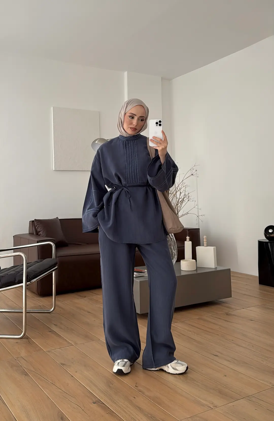 Nakışlı Tencel Takım Lacivert