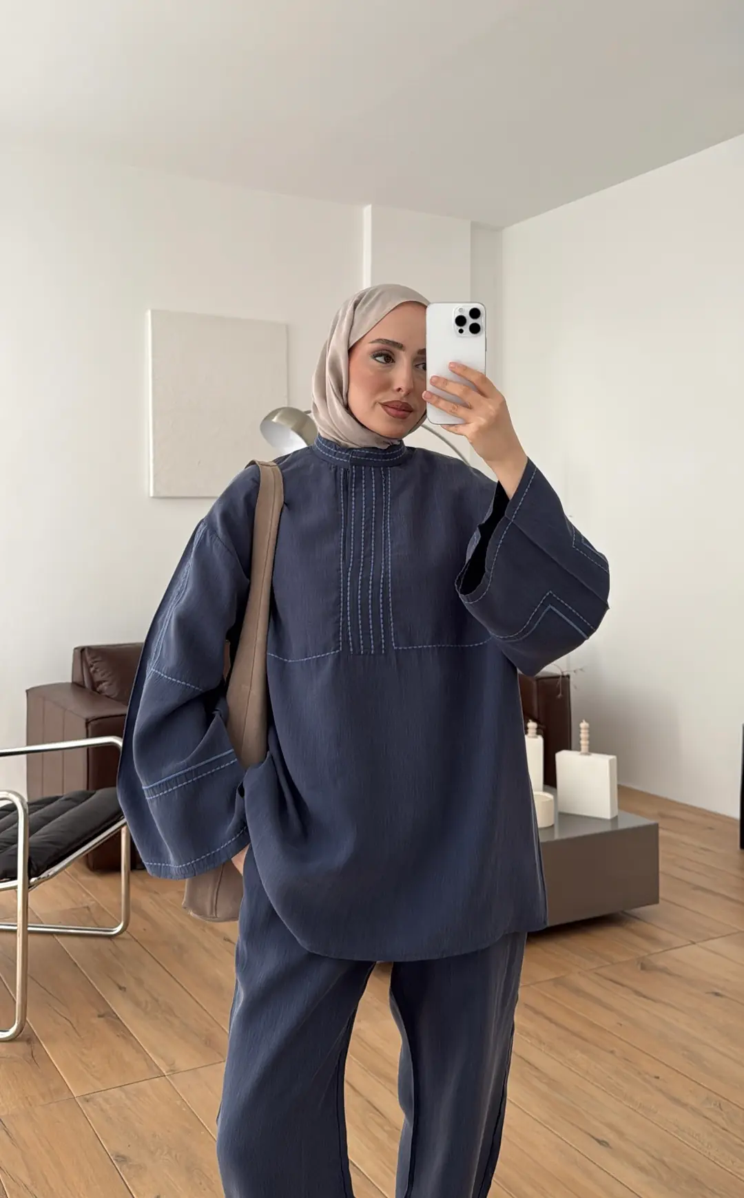 Nakışlı Tencel Takım Lacivert