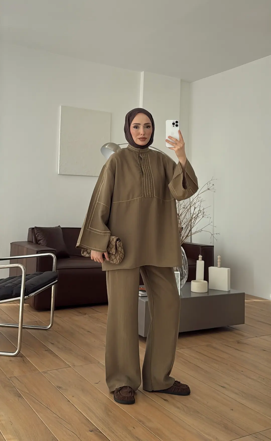 Nakışlı Tencel Takım Haki