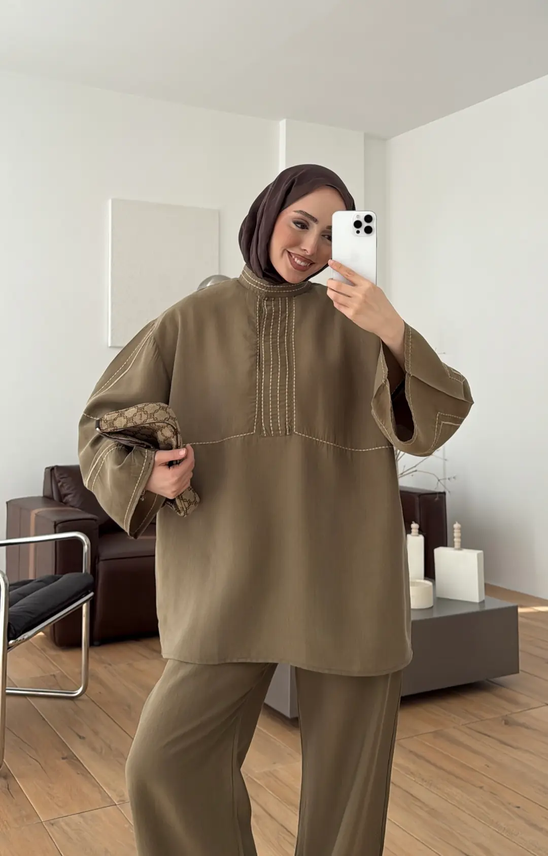 Nakışlı Tencel Takım Haki