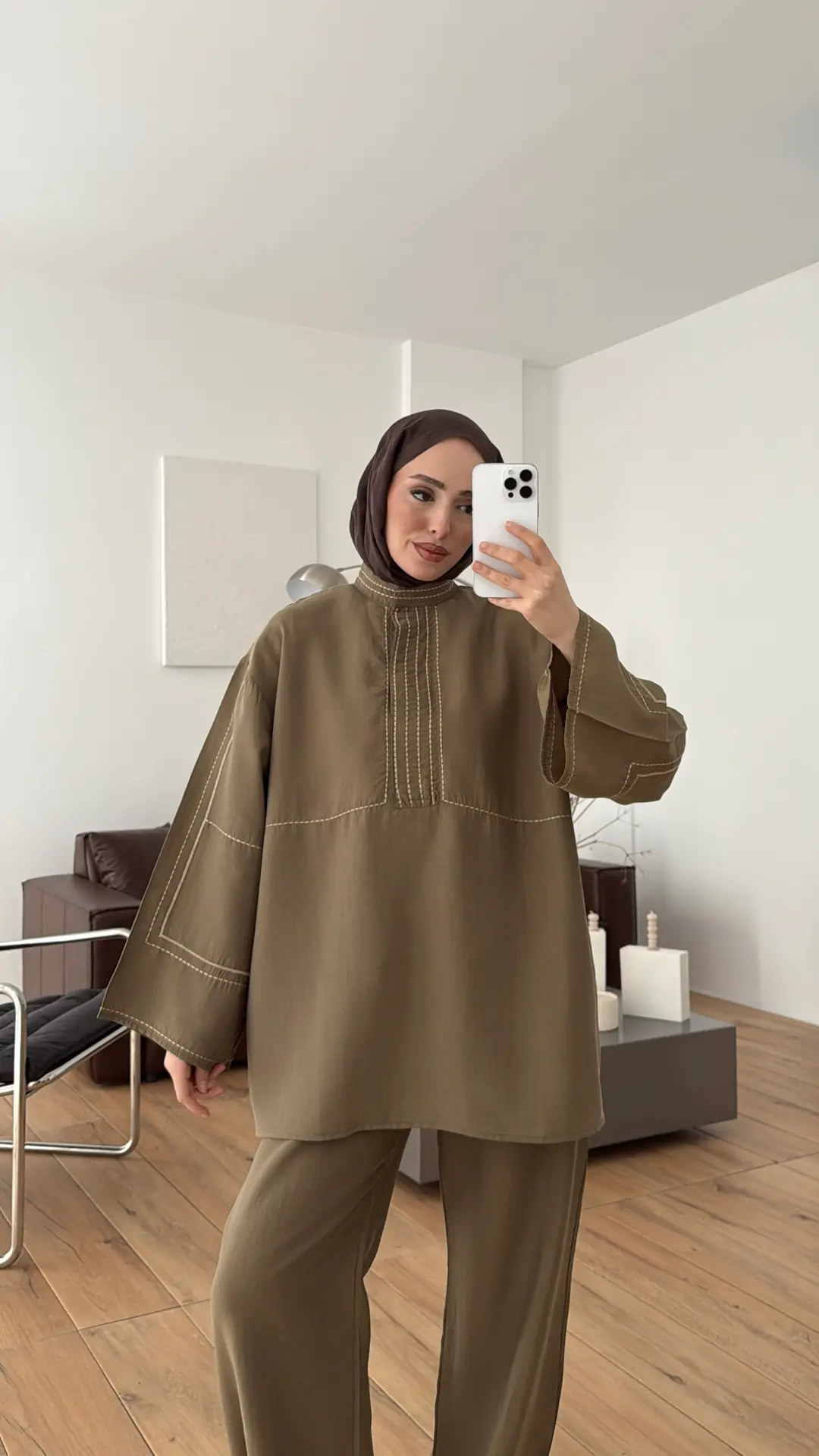 Nakışlı Tencel Takım Haki
