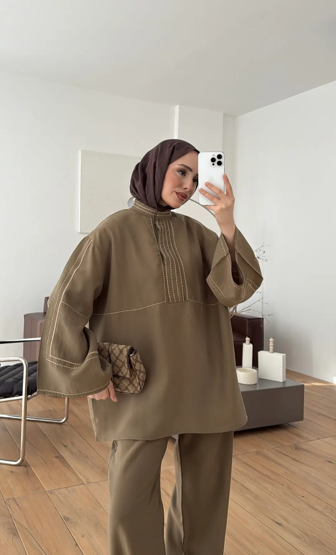 Nakışlı Tencel Takım Haki