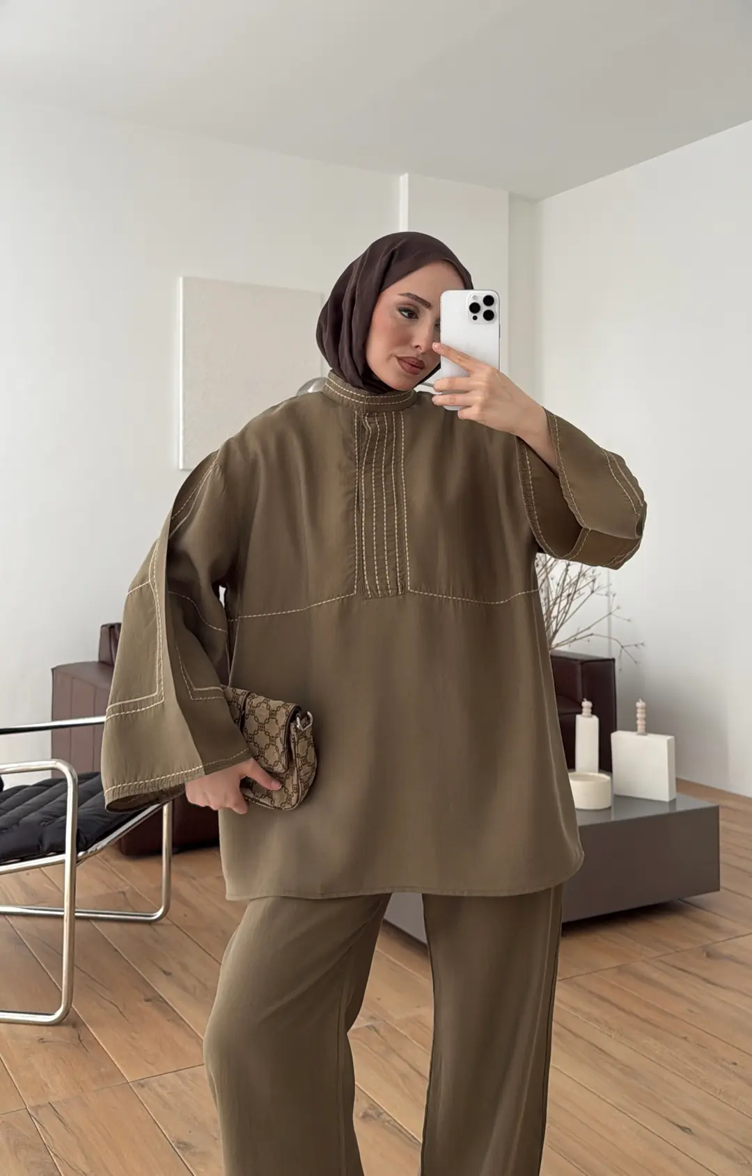 Nakışlı Tencel Takım Haki
