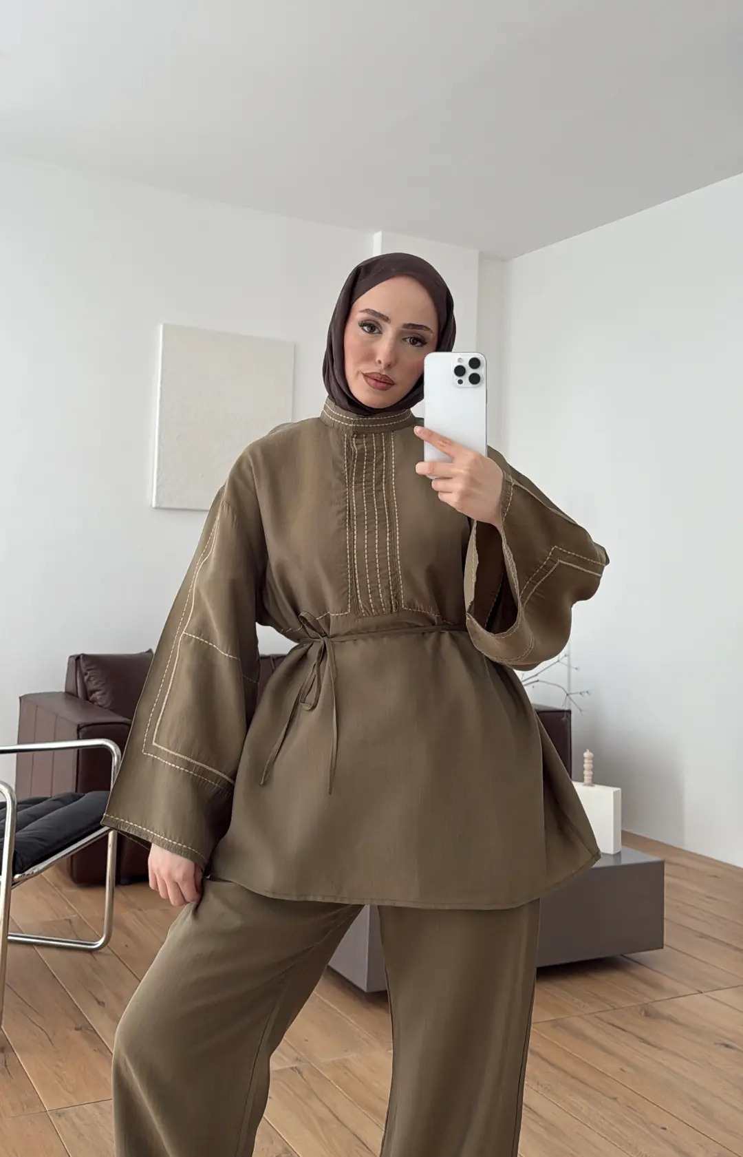 Nakışlı Tencel Takım Haki