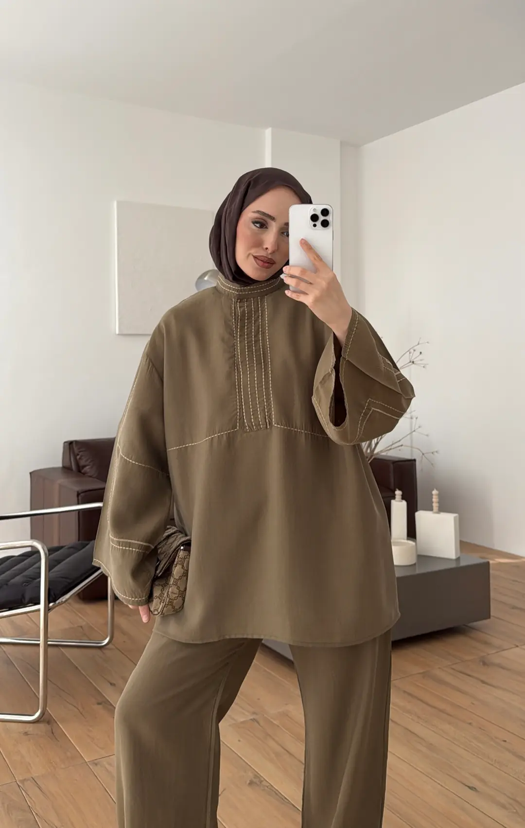 Nakışlı Tencel Takım Haki