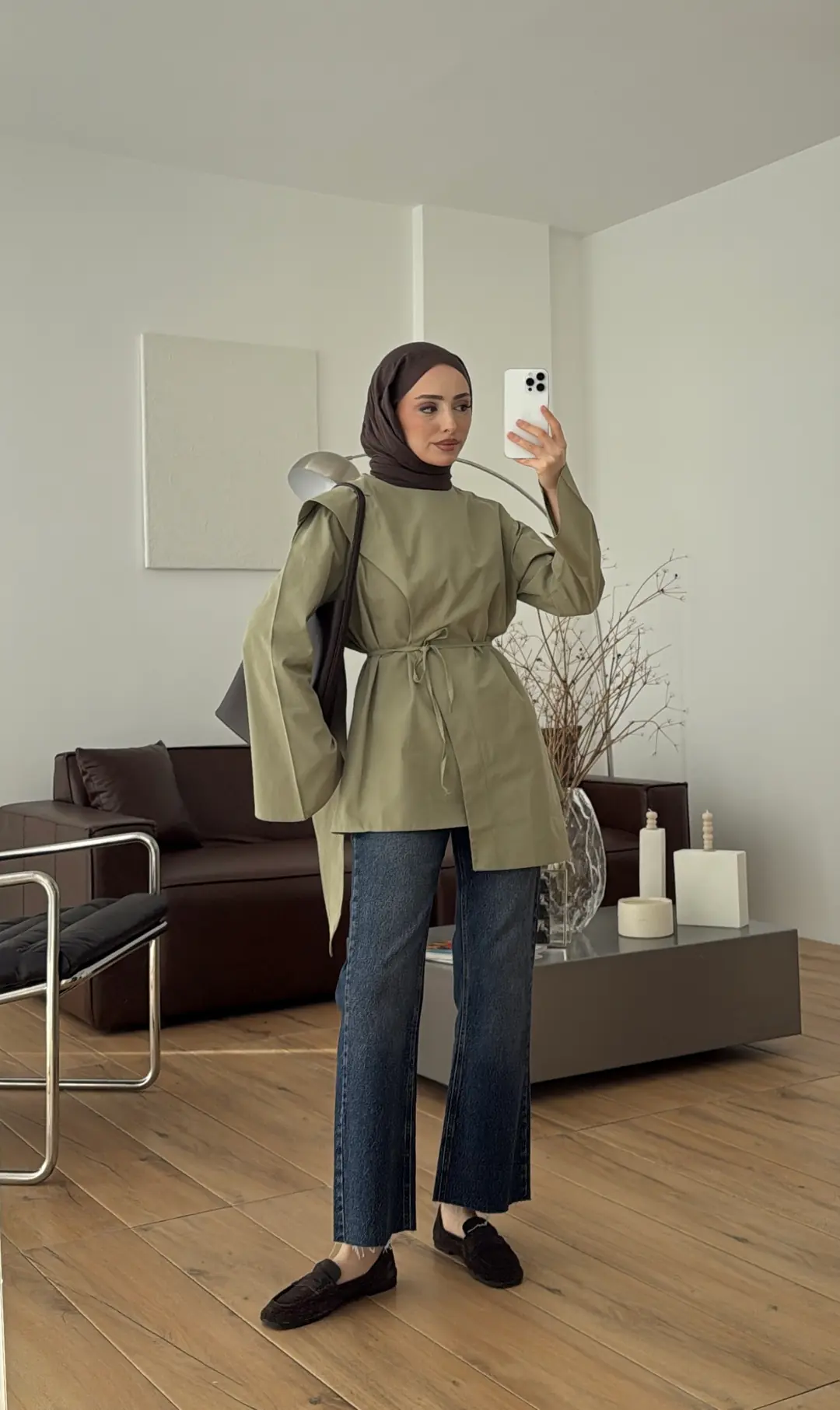 Premium Şal Detaylı Gömlek Açık Haki