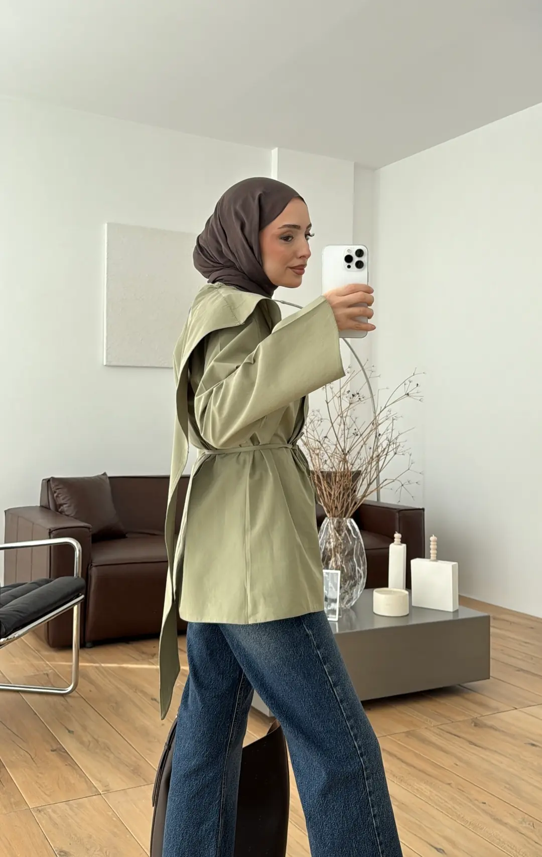 Premium Şal Detaylı Gömlek Açık Haki