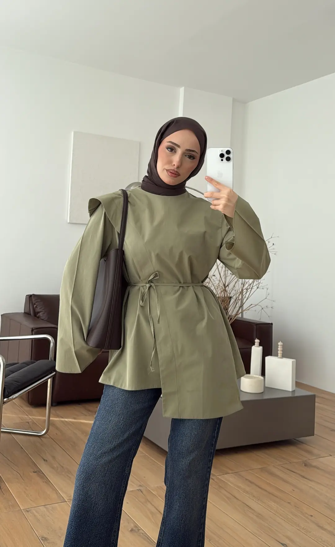 Premium Şal Detaylı Gömlek Açık Haki