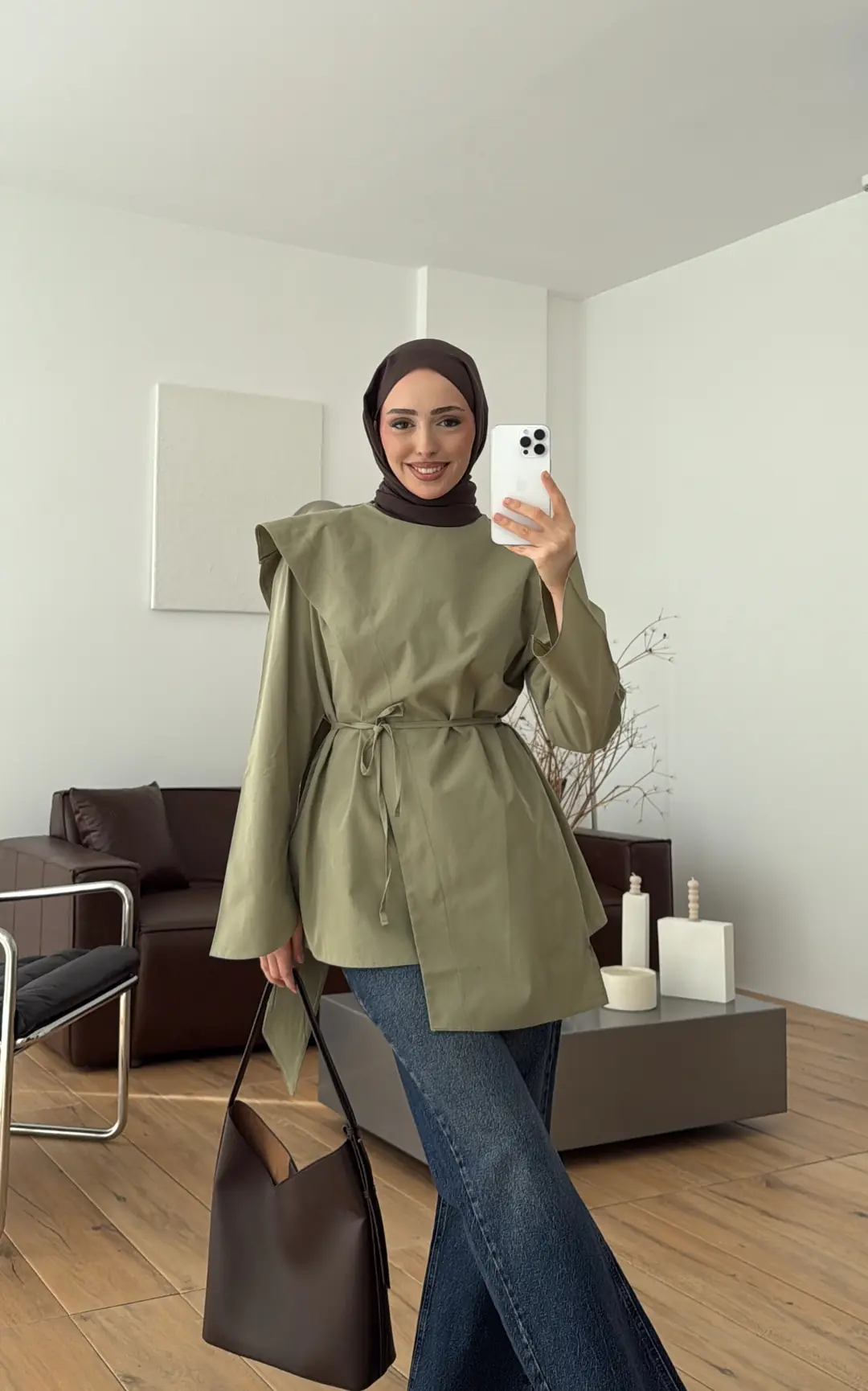 Premium Şal Detaylı Gömlek Açık Haki