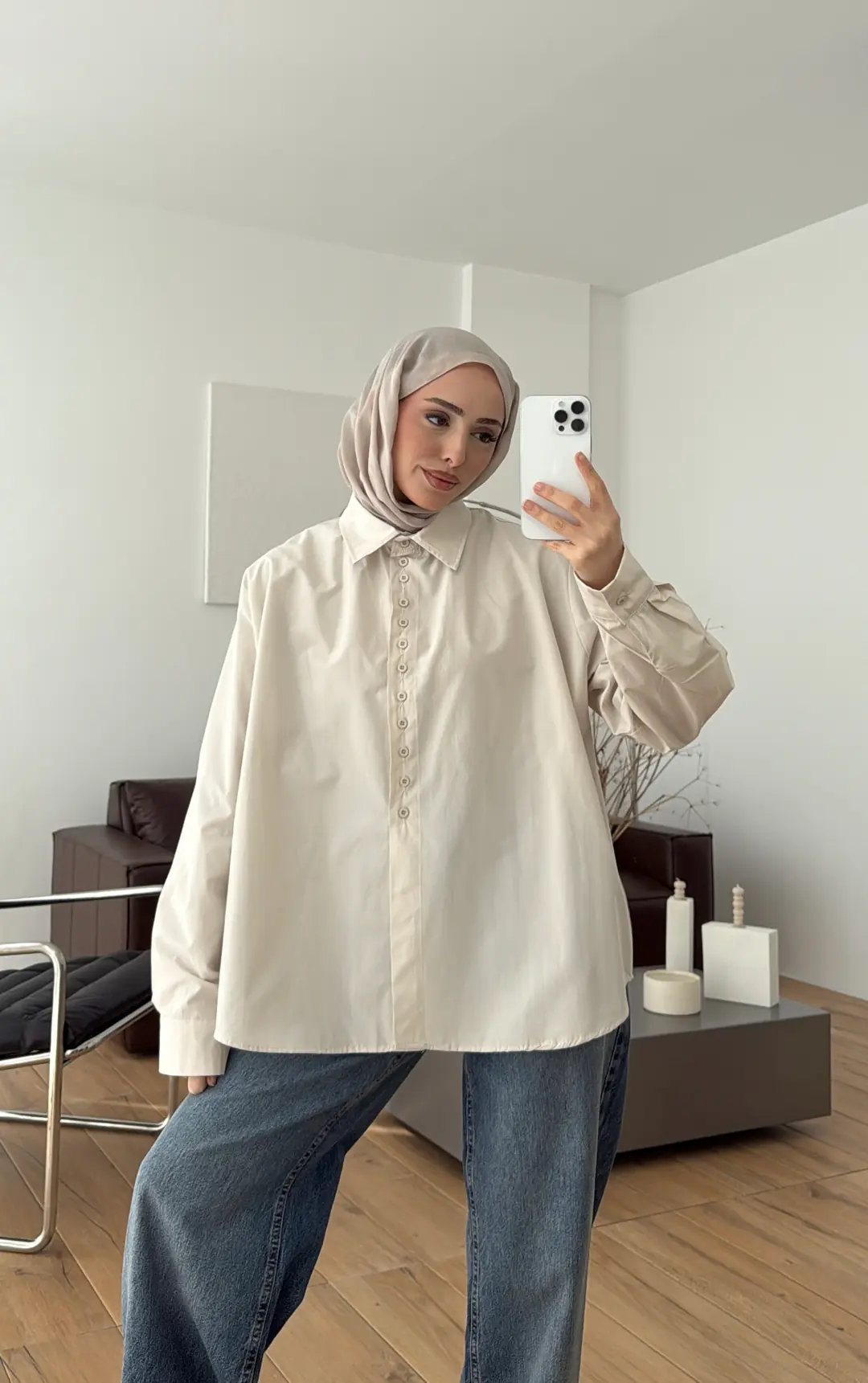 Poplin Sık Düğmeli Gömlek Bej