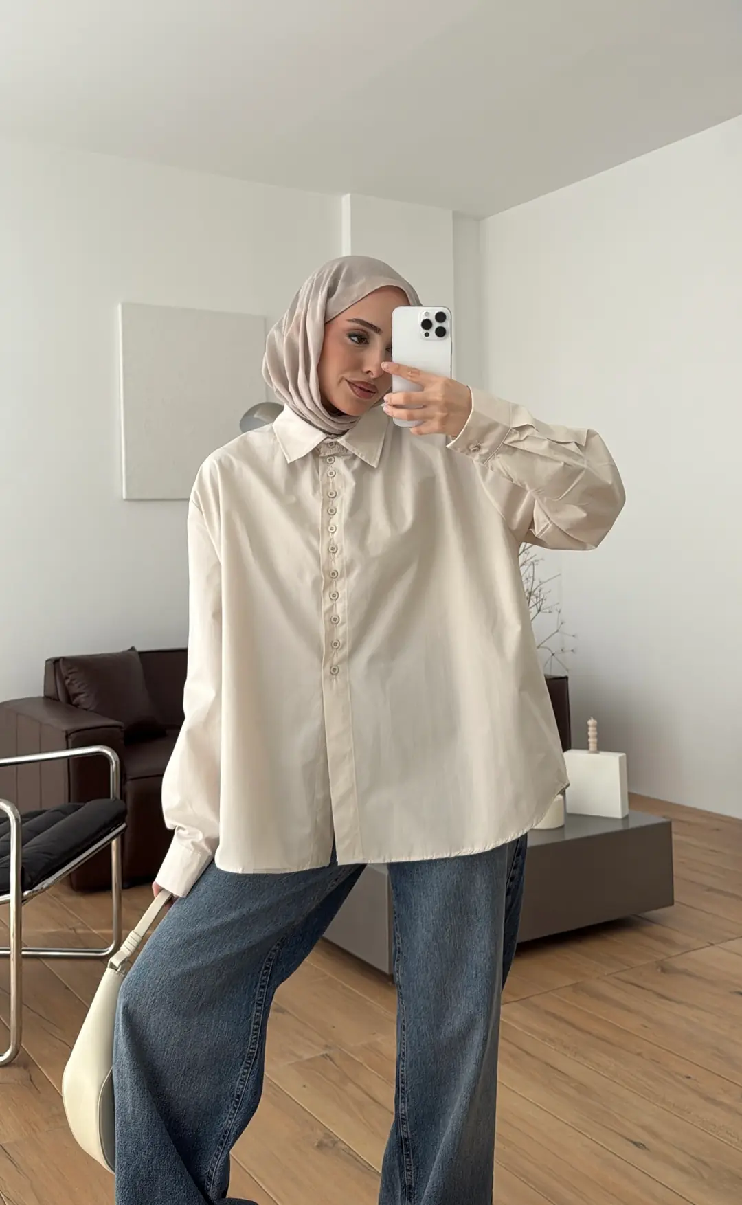 Poplin Sık Düğmeli Gömlek Bej