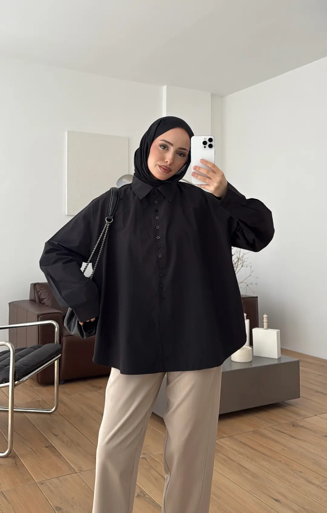 Poplin Sık Düğmeli Gömlek Siyah