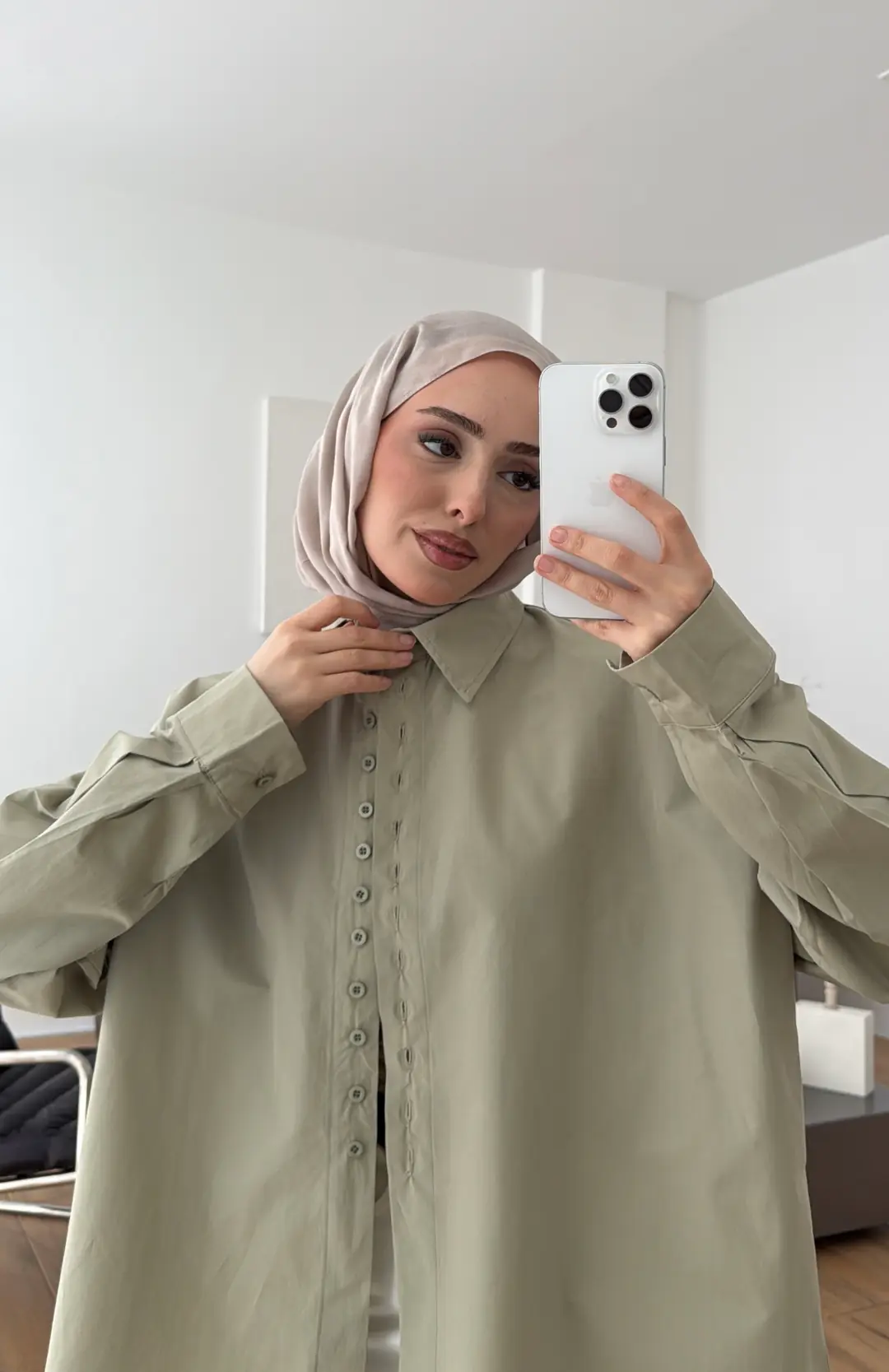 Poplin Sık Düğmeli Gömlek Açık Yeşil