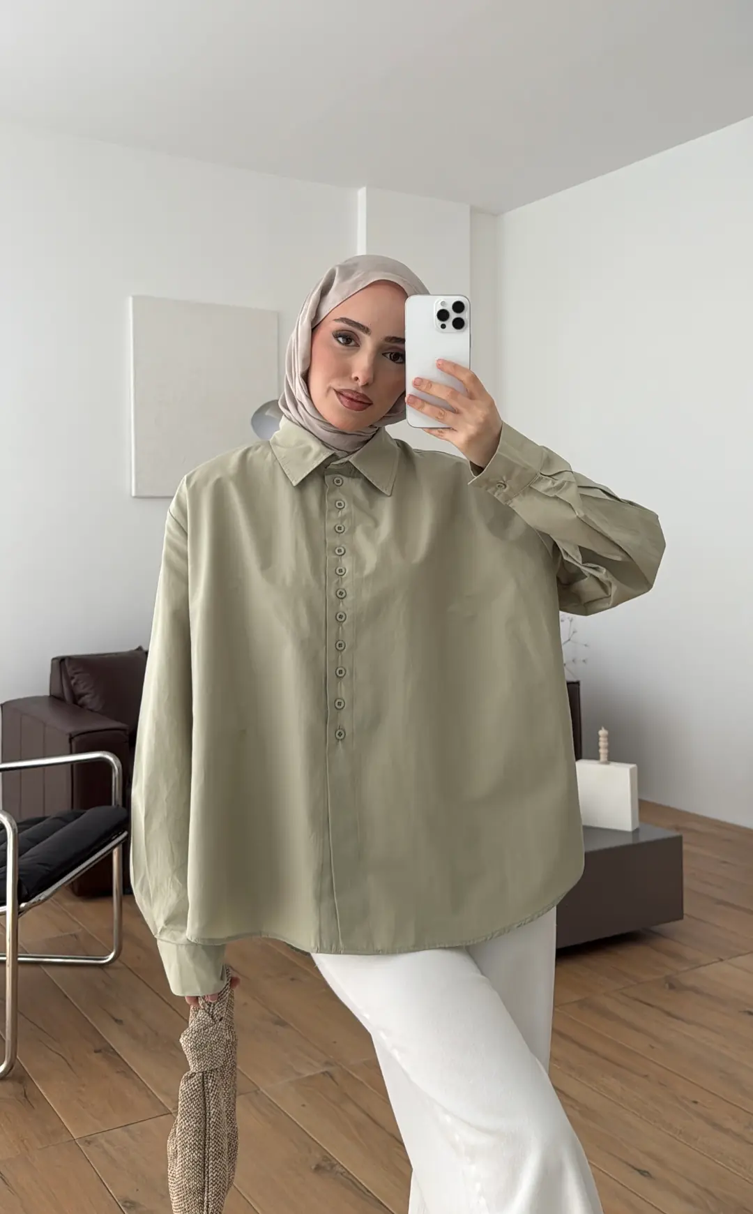 Poplin Sık Düğmeli Gömlek Açık Yeşil